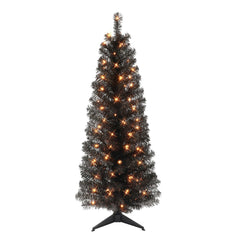 4.5 ft Pre-lit Black Tinsel Tree with Clear Lights & Stand