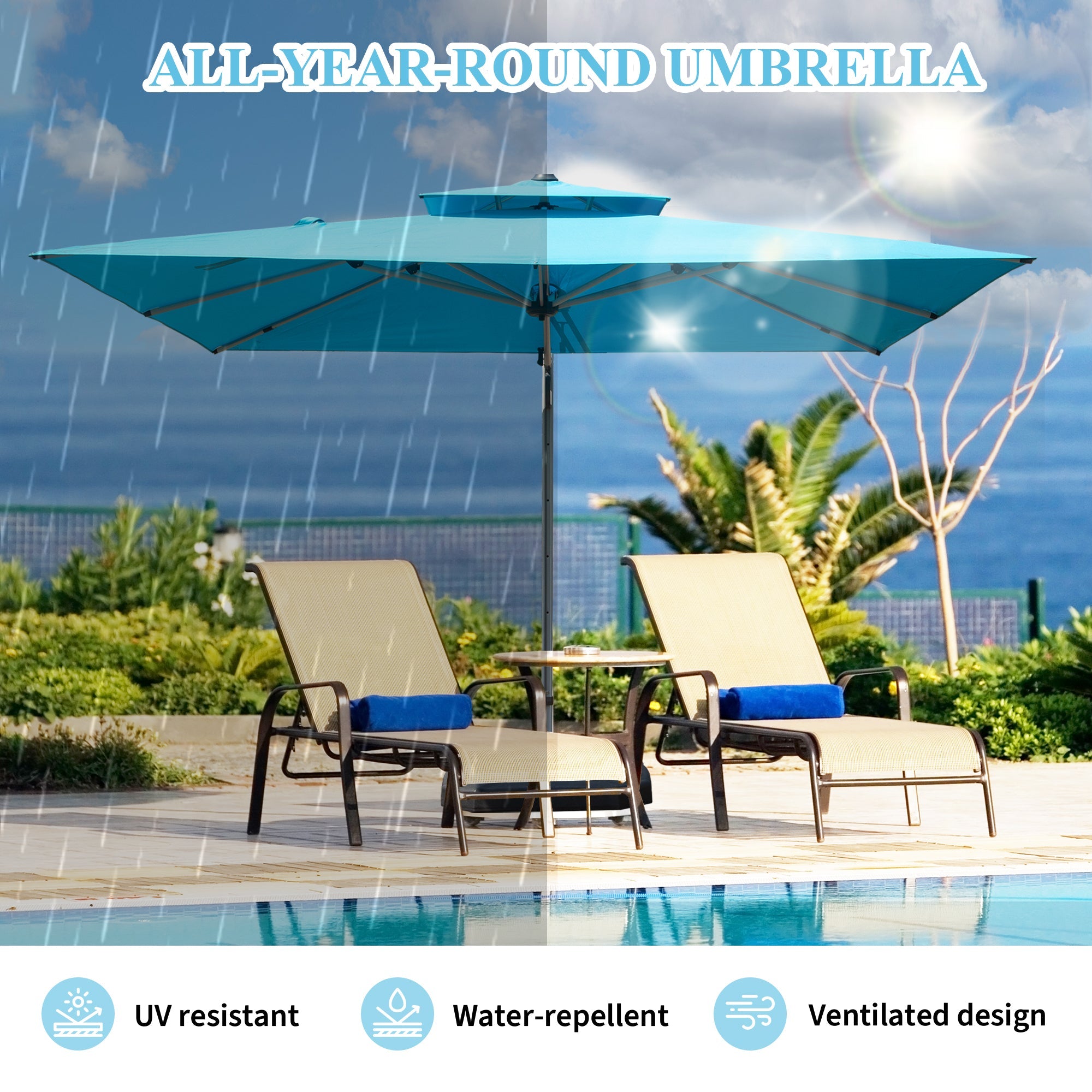 9'x 11' Rectangle Cantilever Umbrella with Center Pole, Base Not Included