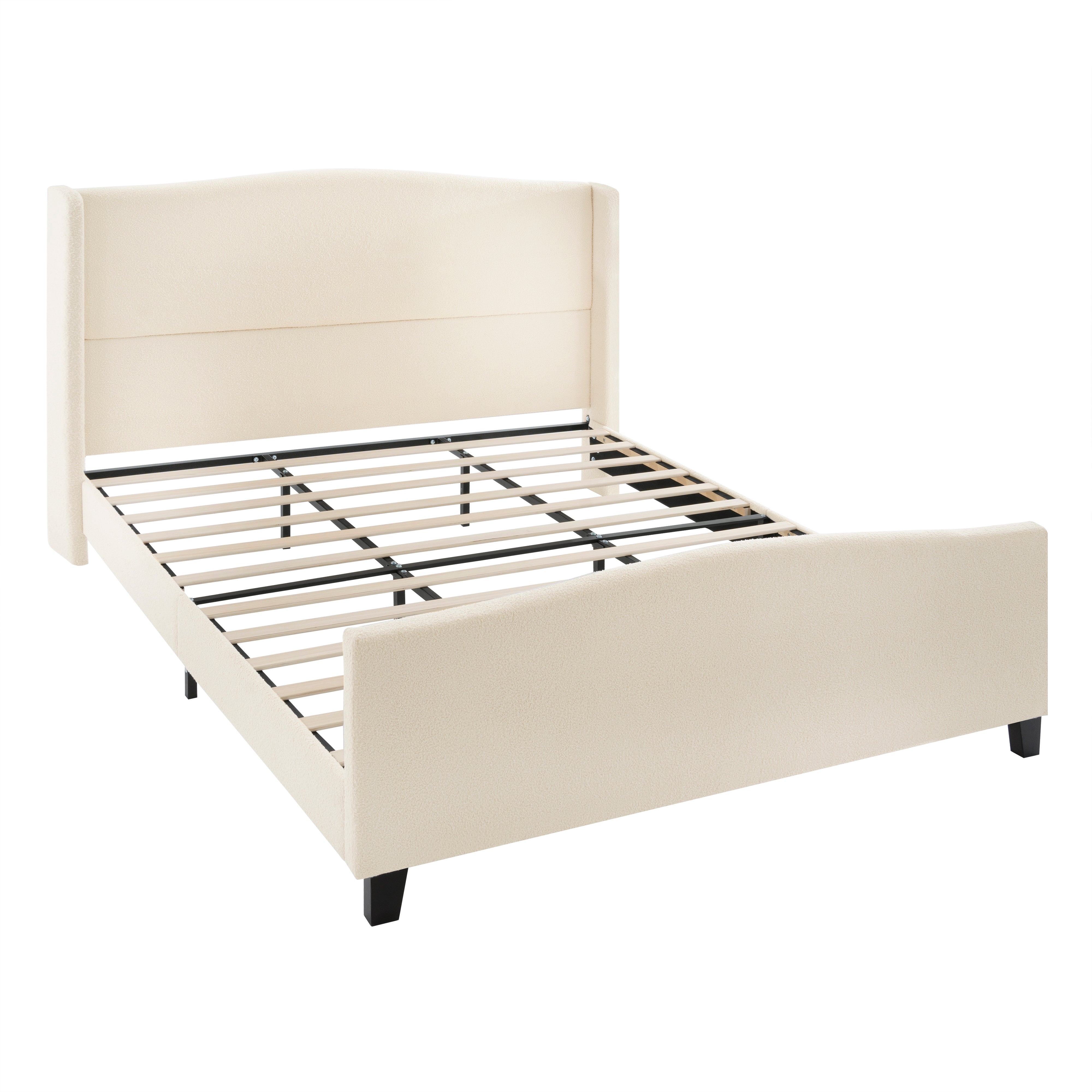 Bed Frame with 49.21" High Back Teddy Velvet Upholstered Headboard and 27.17" High Footboard