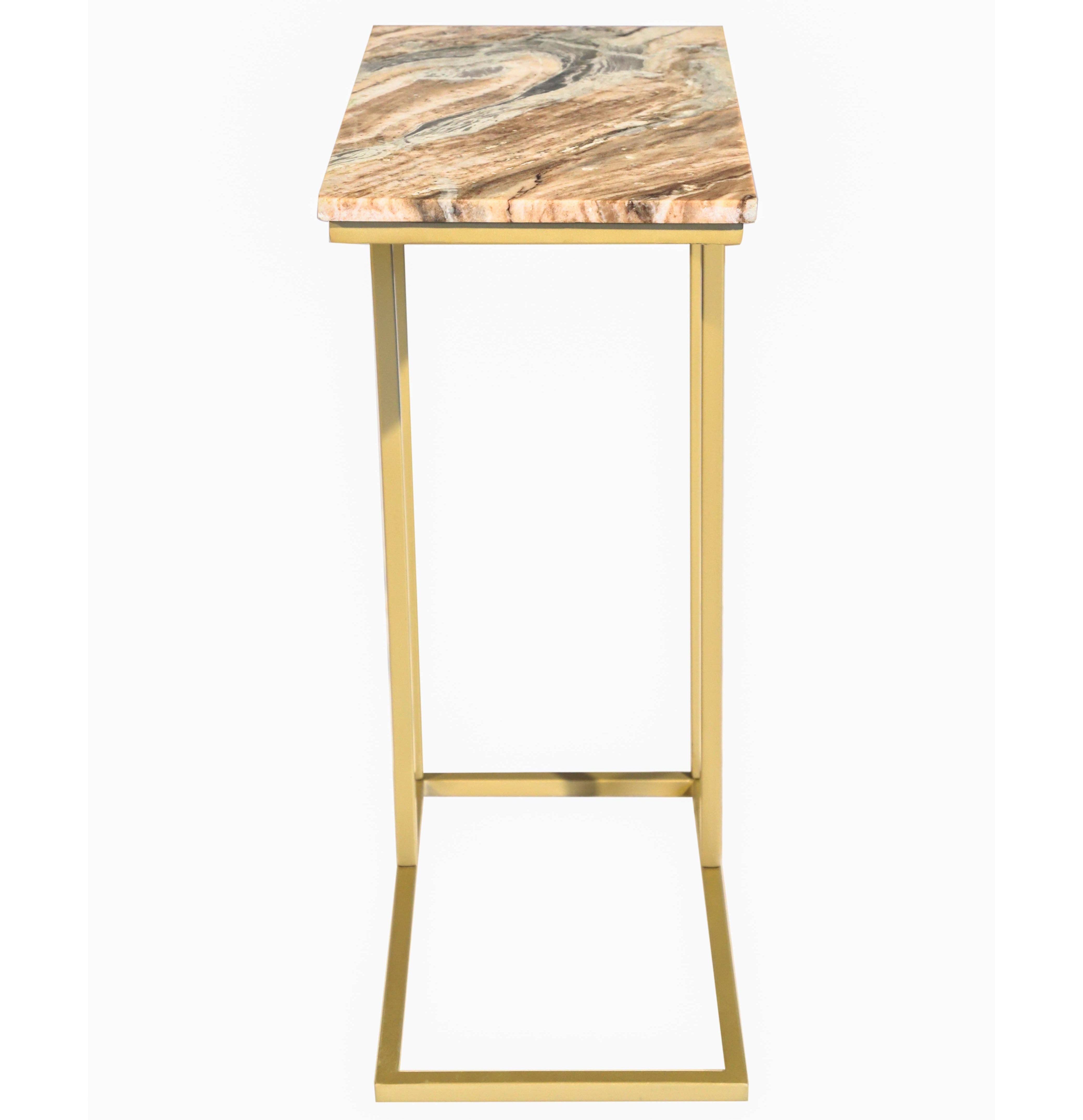 Marble "C" Table With Gold Metal Frame