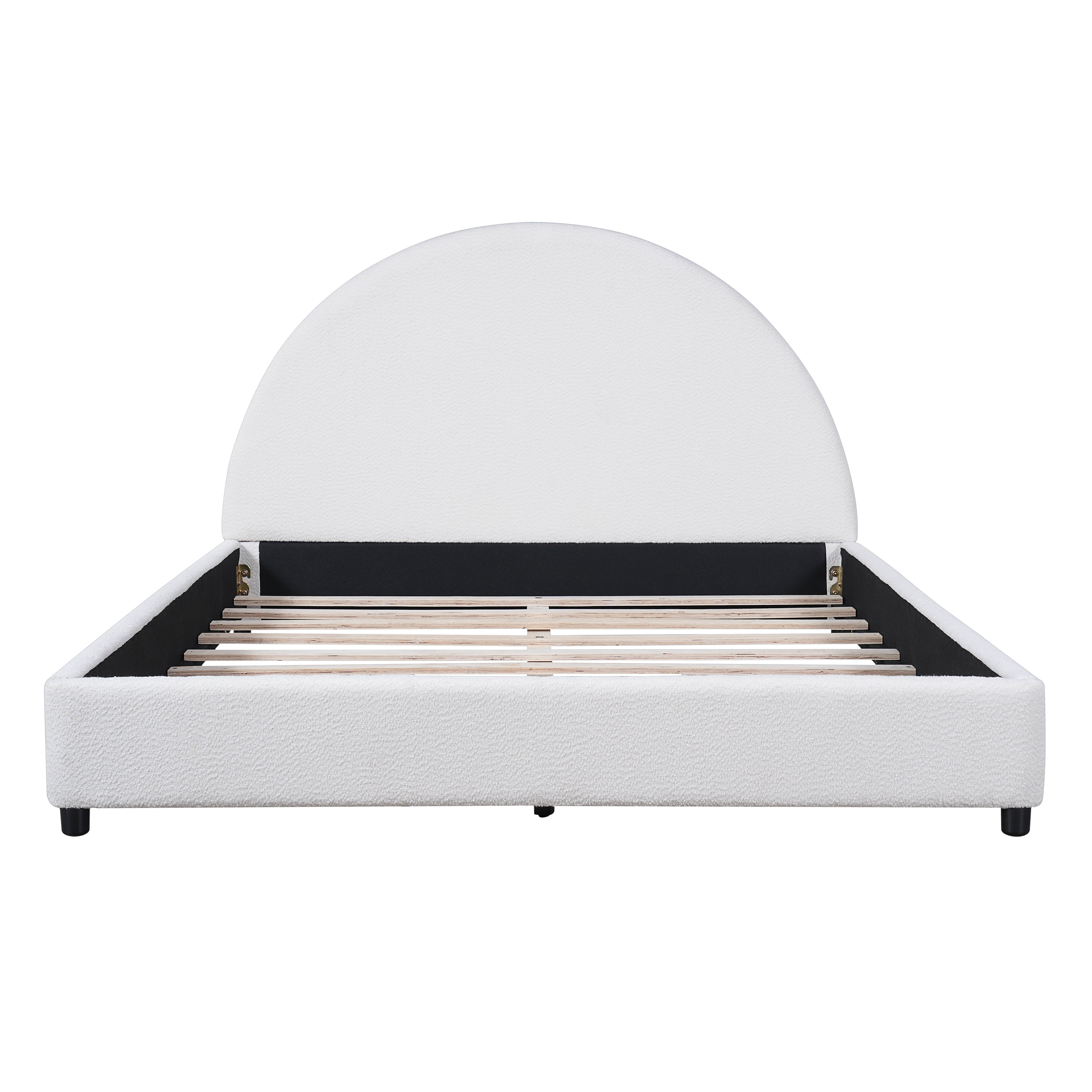 Bed Frame With Boucle Upholstered Round Curved Headboard