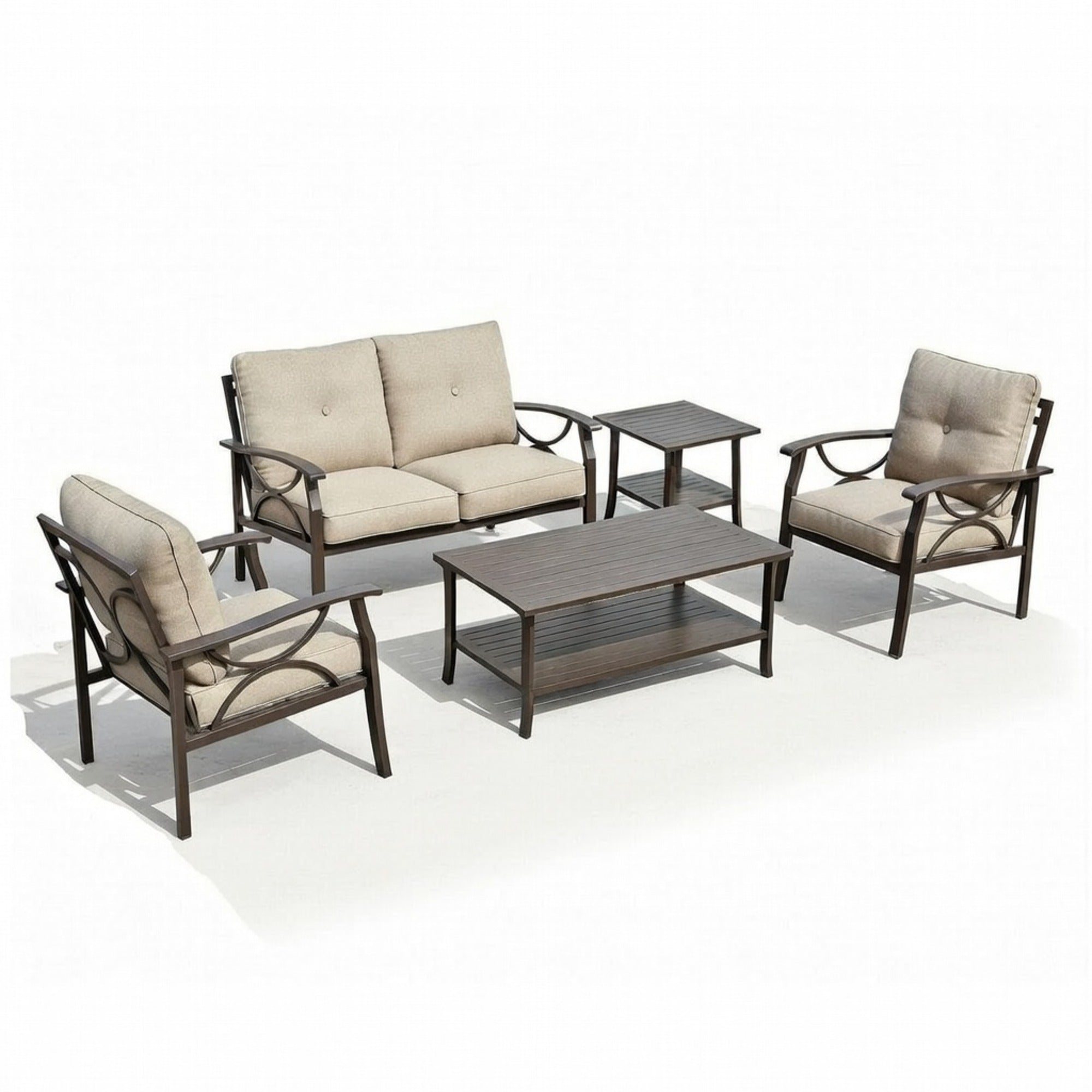 Marisol 5 Piece Metal Patio Furniture Set with Loveseat