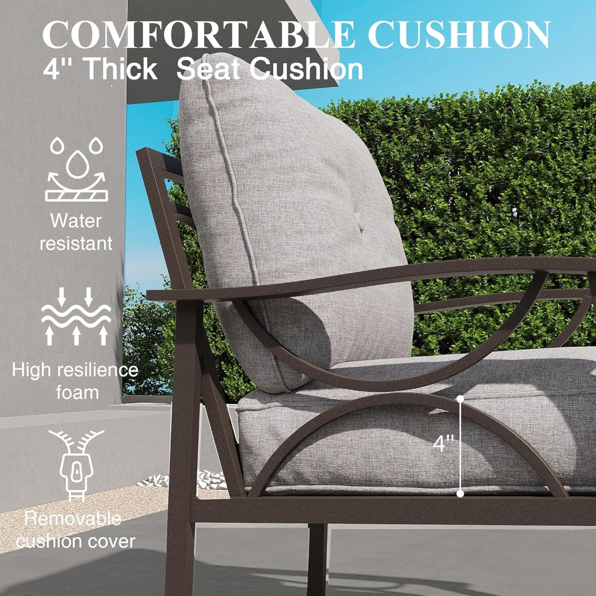 Marisol 2 Piece Outdoor Patio Set, 70" All-Weather Metal 3-Seat Sofa and Coffee Table