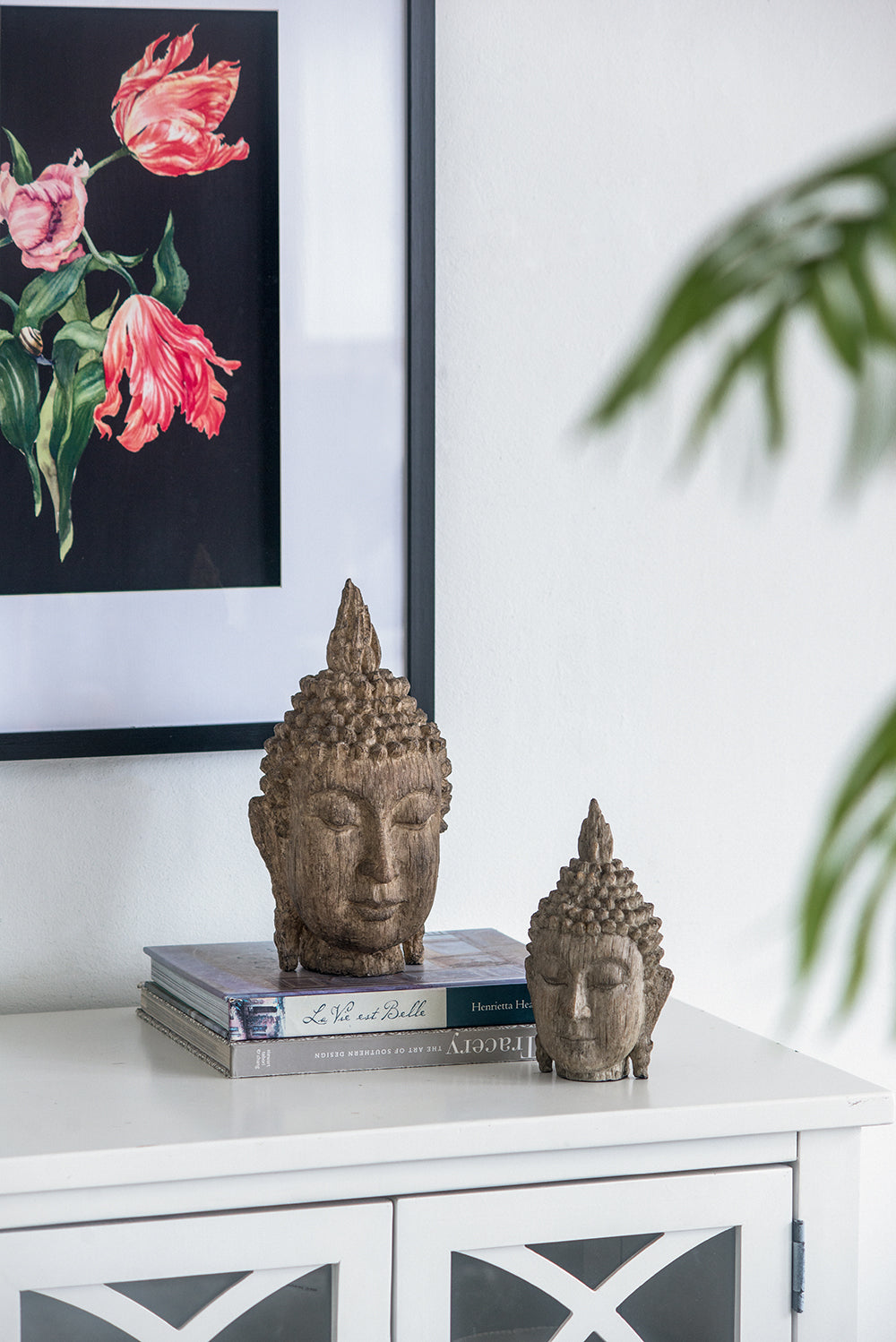 Meditating Buddha Head Sculpture, Large