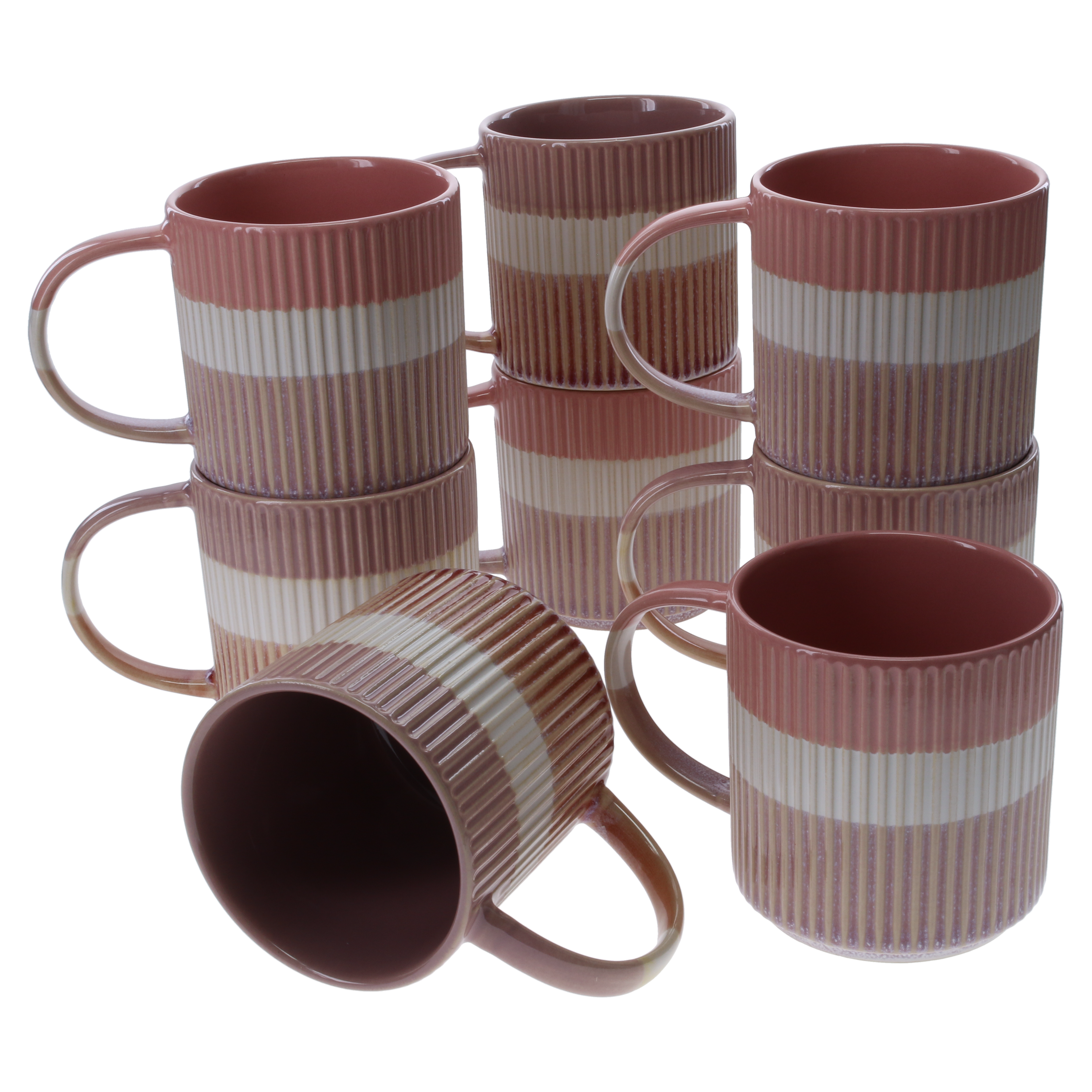 Tri-Color Mugs, Set of 8