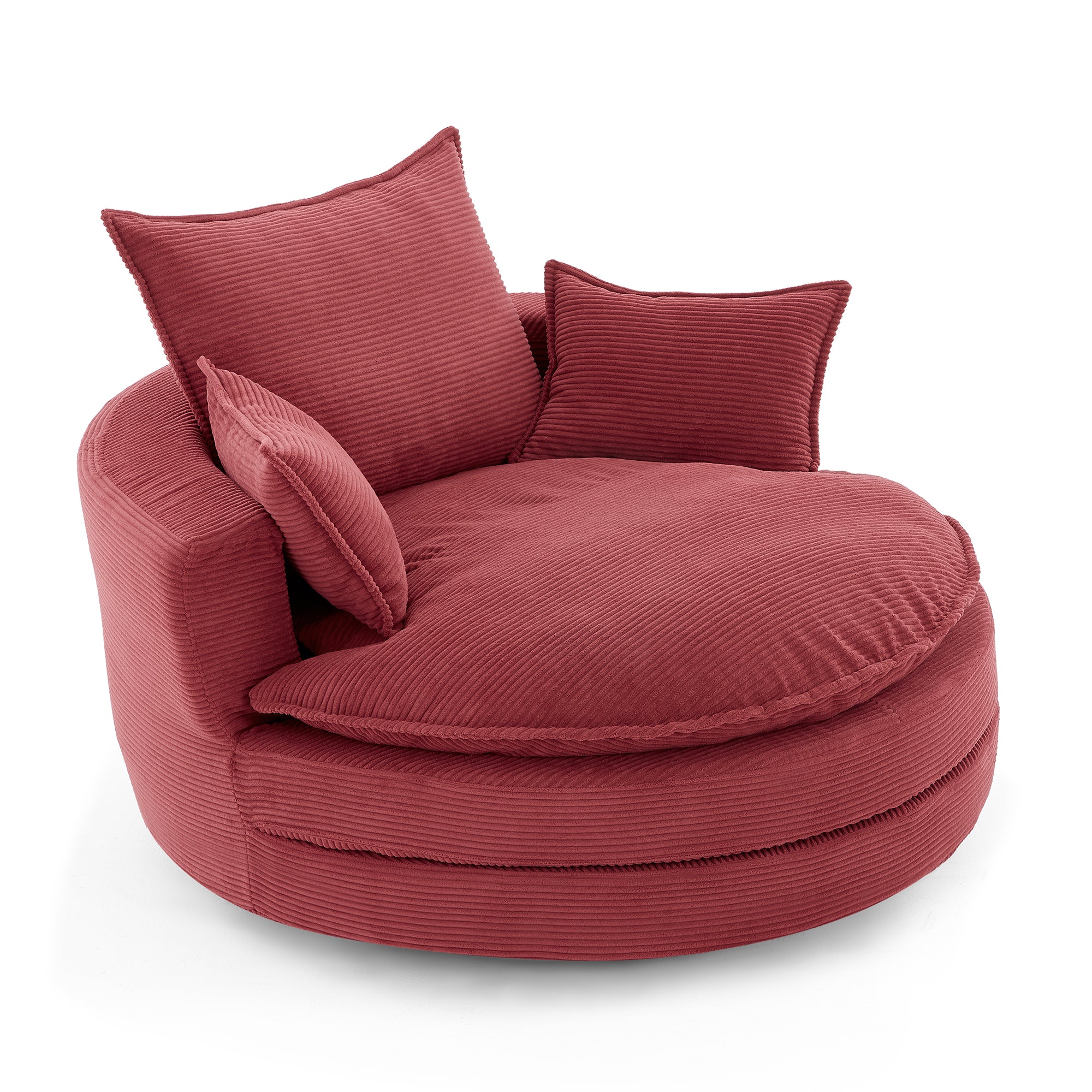 Corduroy 360° Swivel Accent Barrel Chair with 3 Removable Pillows