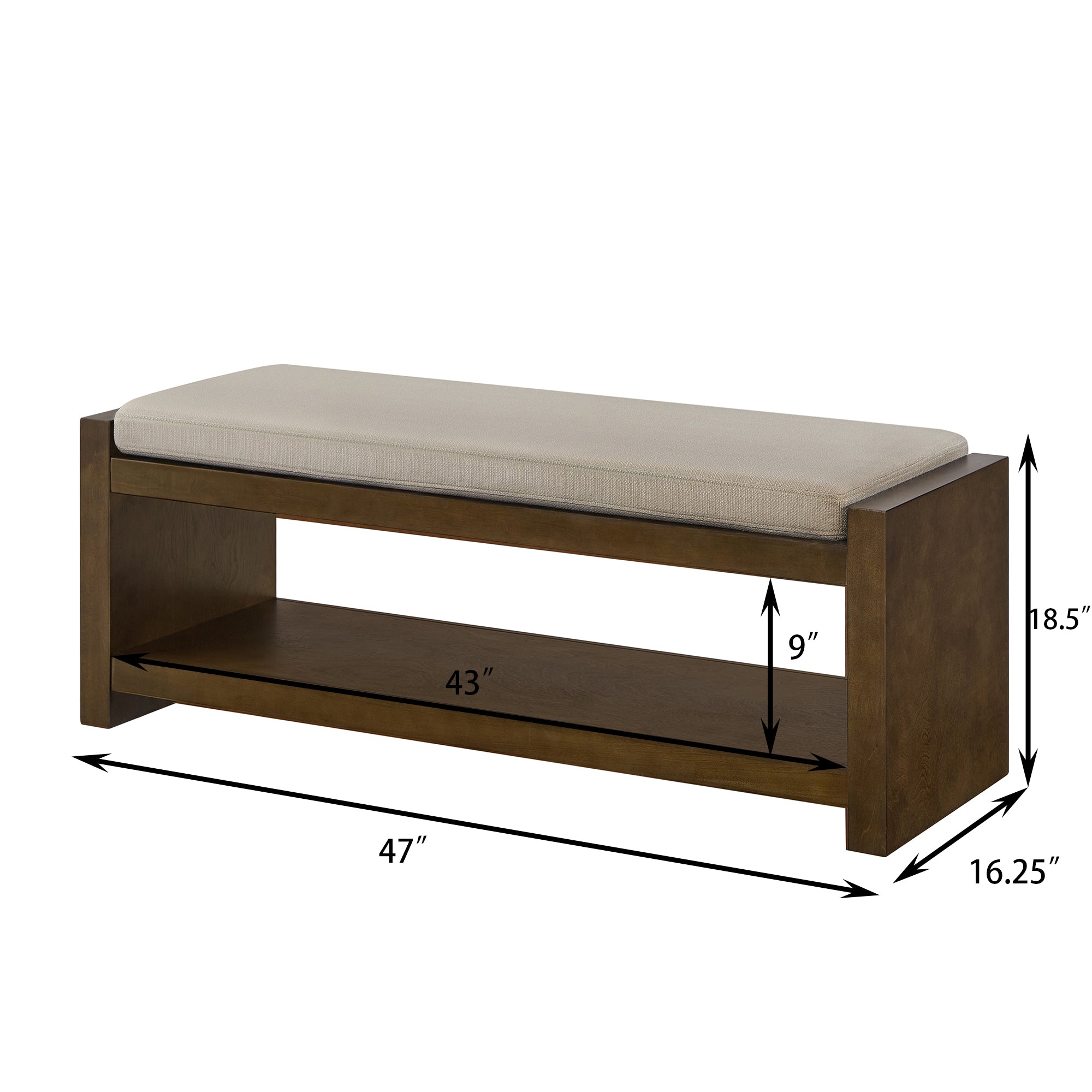 Accent Bench with Lower Shelf Shoe Rack and Padded Seating