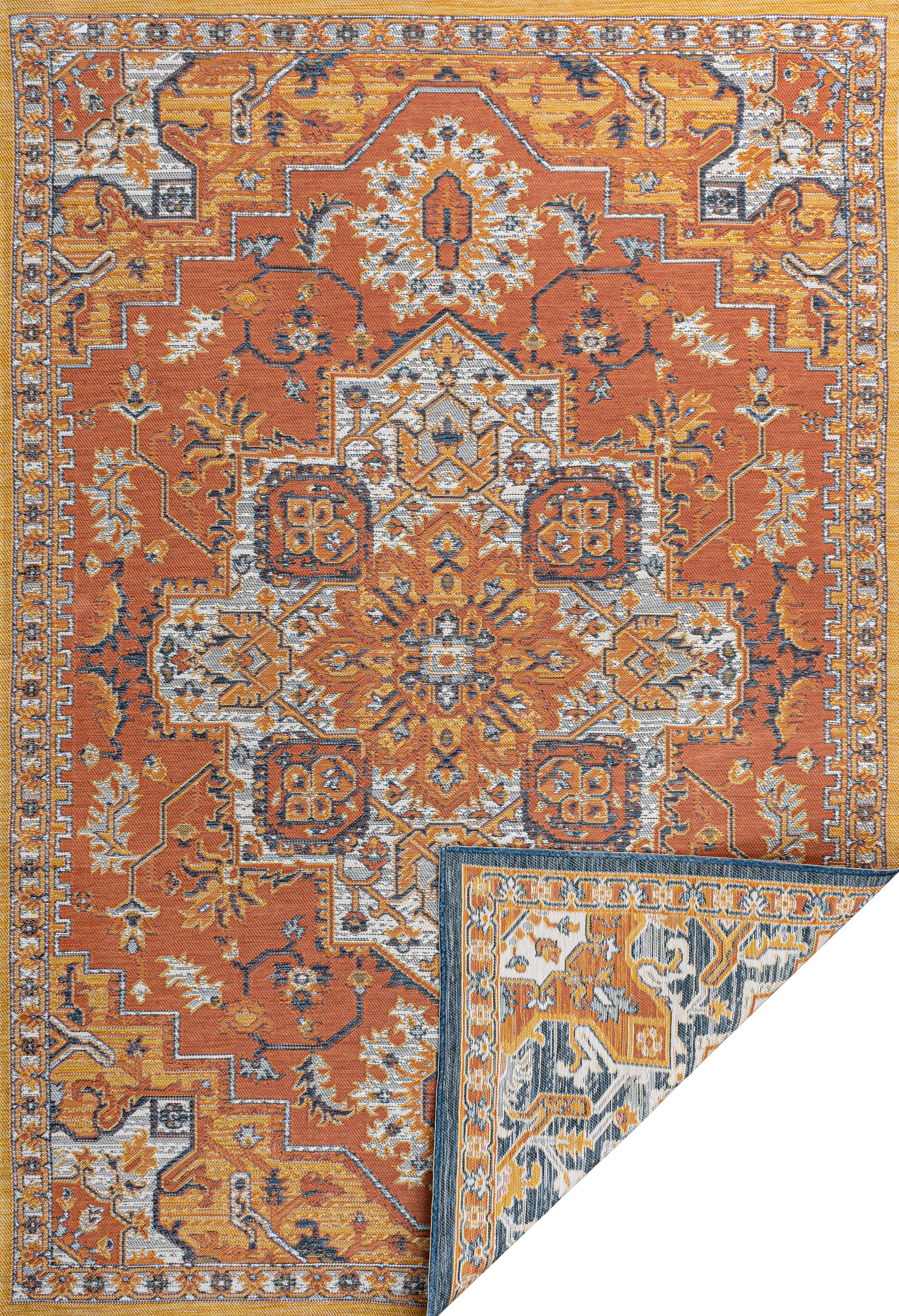 Bijan Traditional Vintage Medallion Reversible Machine-Washable Indoor/Outdoor Runner Rug