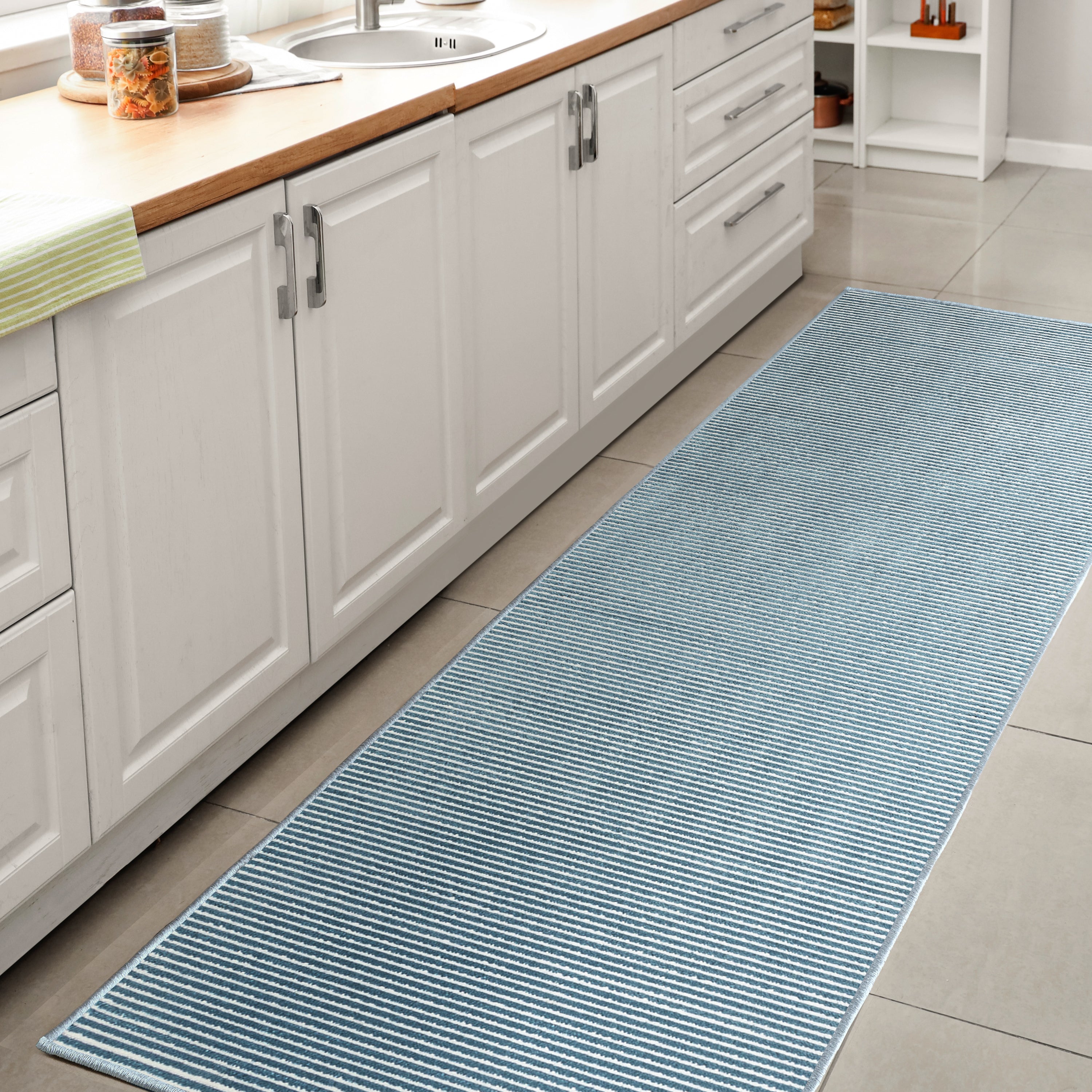 Cole Modern Minimalist Pinstripe High-Low Area Rug