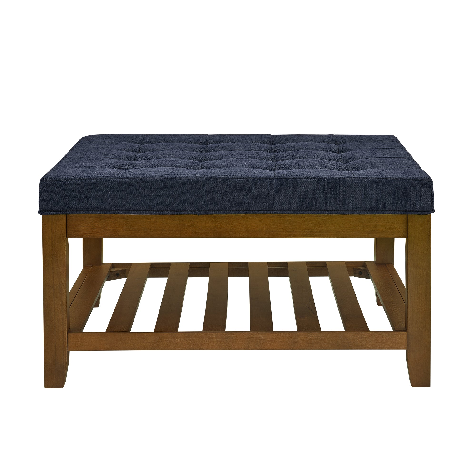 Upholstered Square Coffee Table with Shelf and Tufted Top