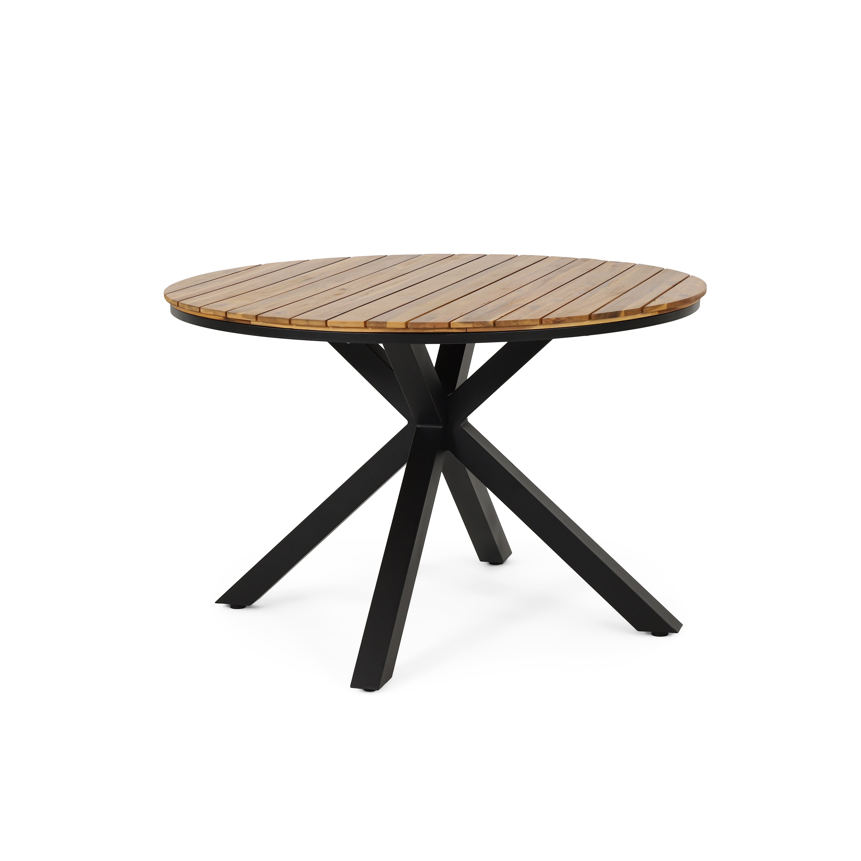 Outdoor Dining Table, Teak Acacia Wood Tabletop and Black Metal Leg