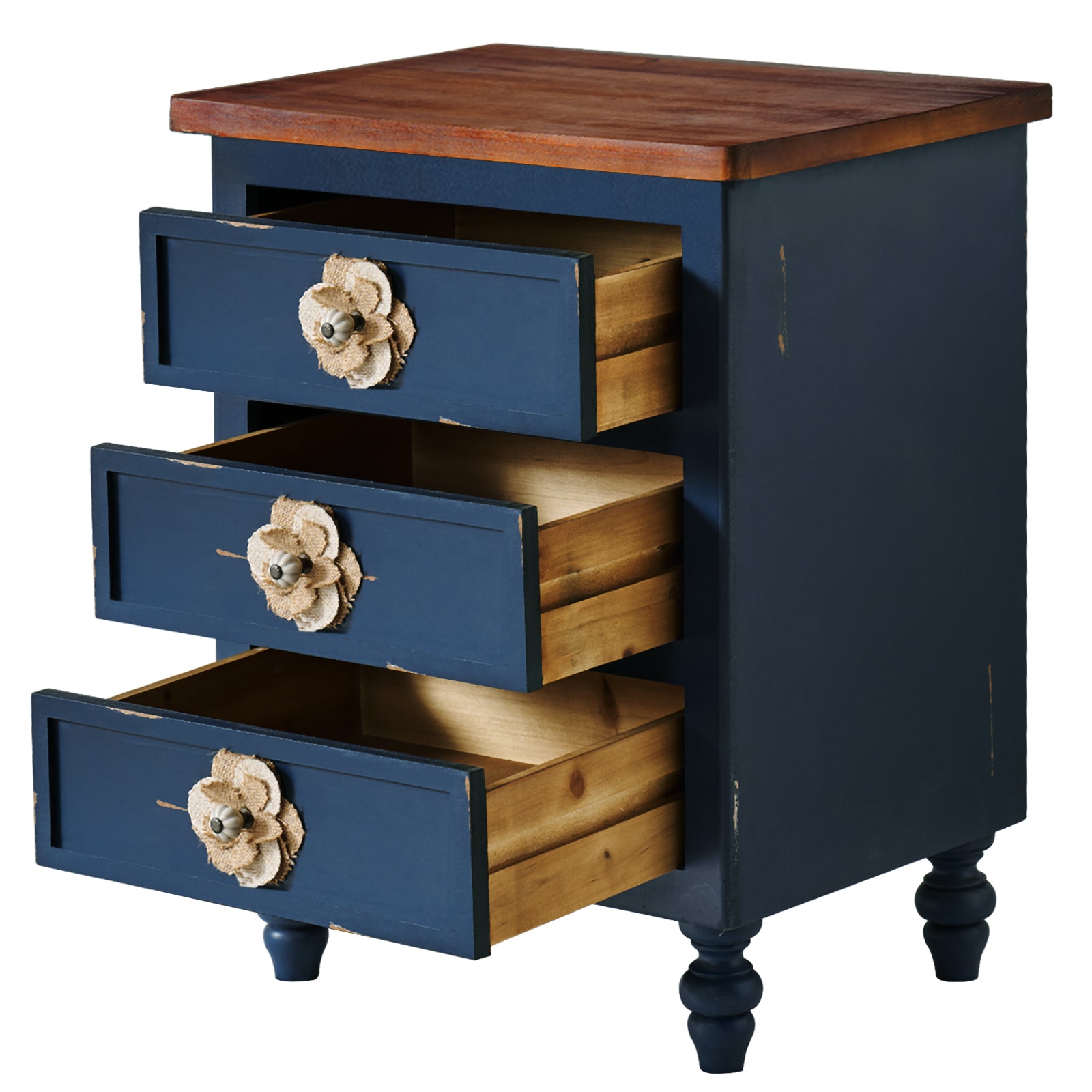 Vintage Farmhouse End Table with Floral Knobs