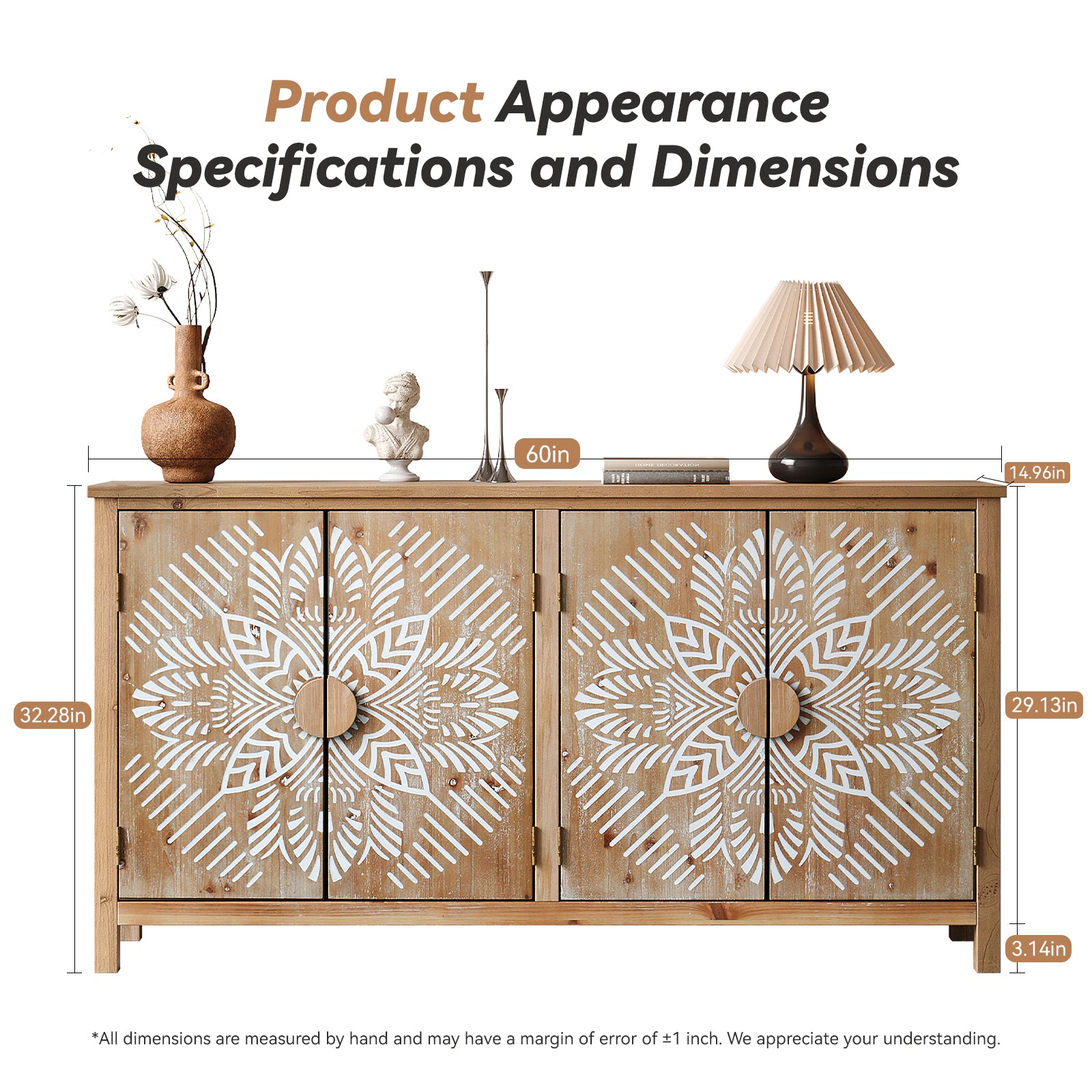 Vivanta 60" Wood Accent Cabinet with 4 Doors