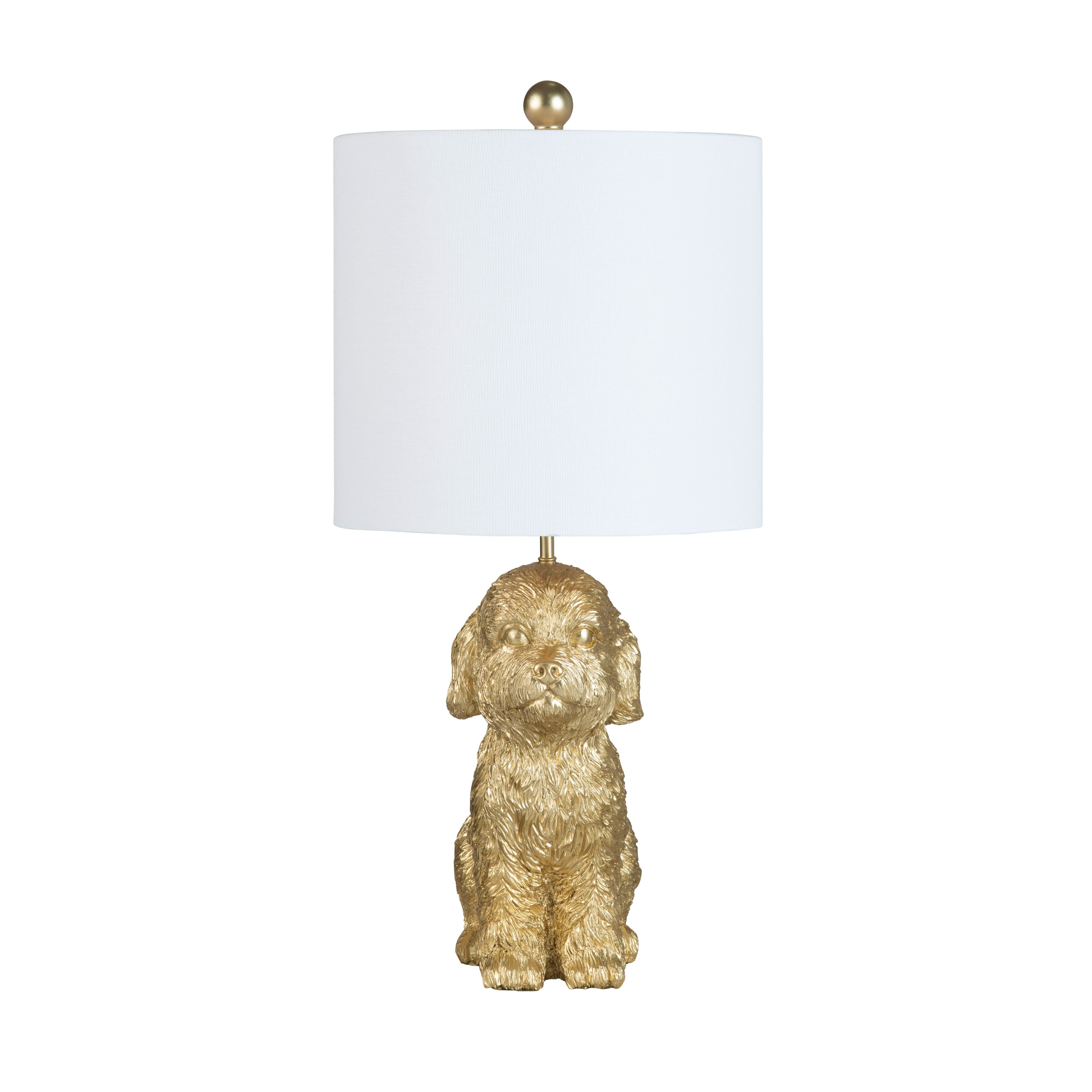 Gold Resin Doodle Dog Table Lamp With Shade