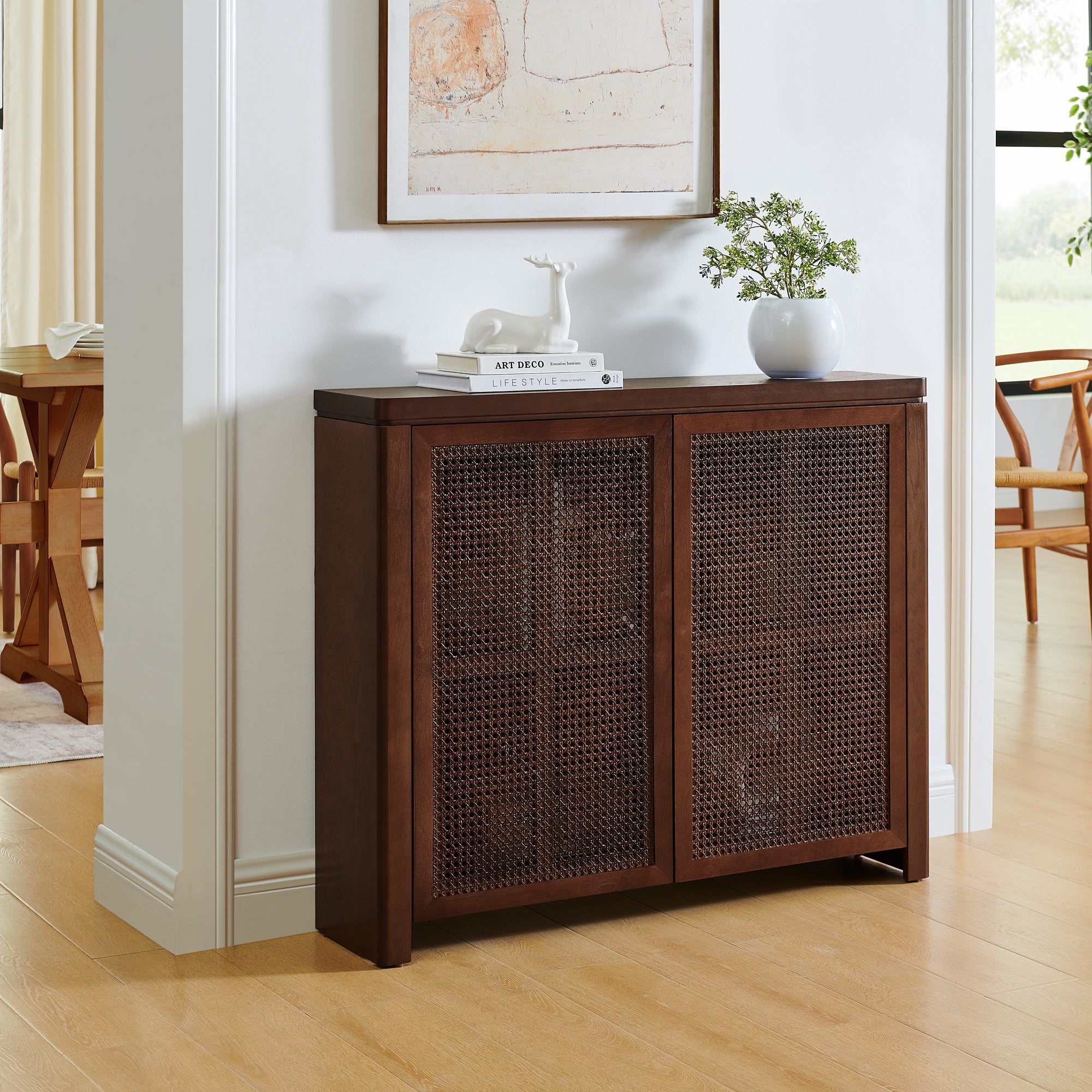Mid-Century Modern Rattan Accent Storage Cabinet