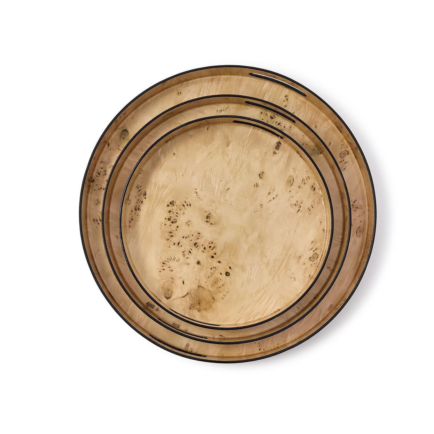Burled Wood Pattern Round Tray, Set of 3