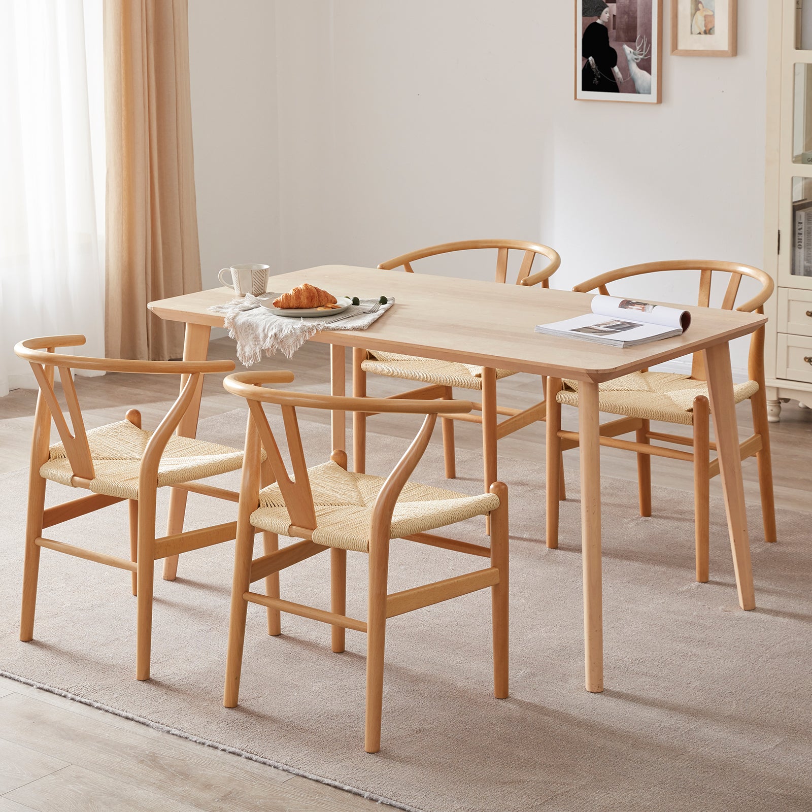 Wishbone Dining Chairs with Woven Seat, Set of 2
