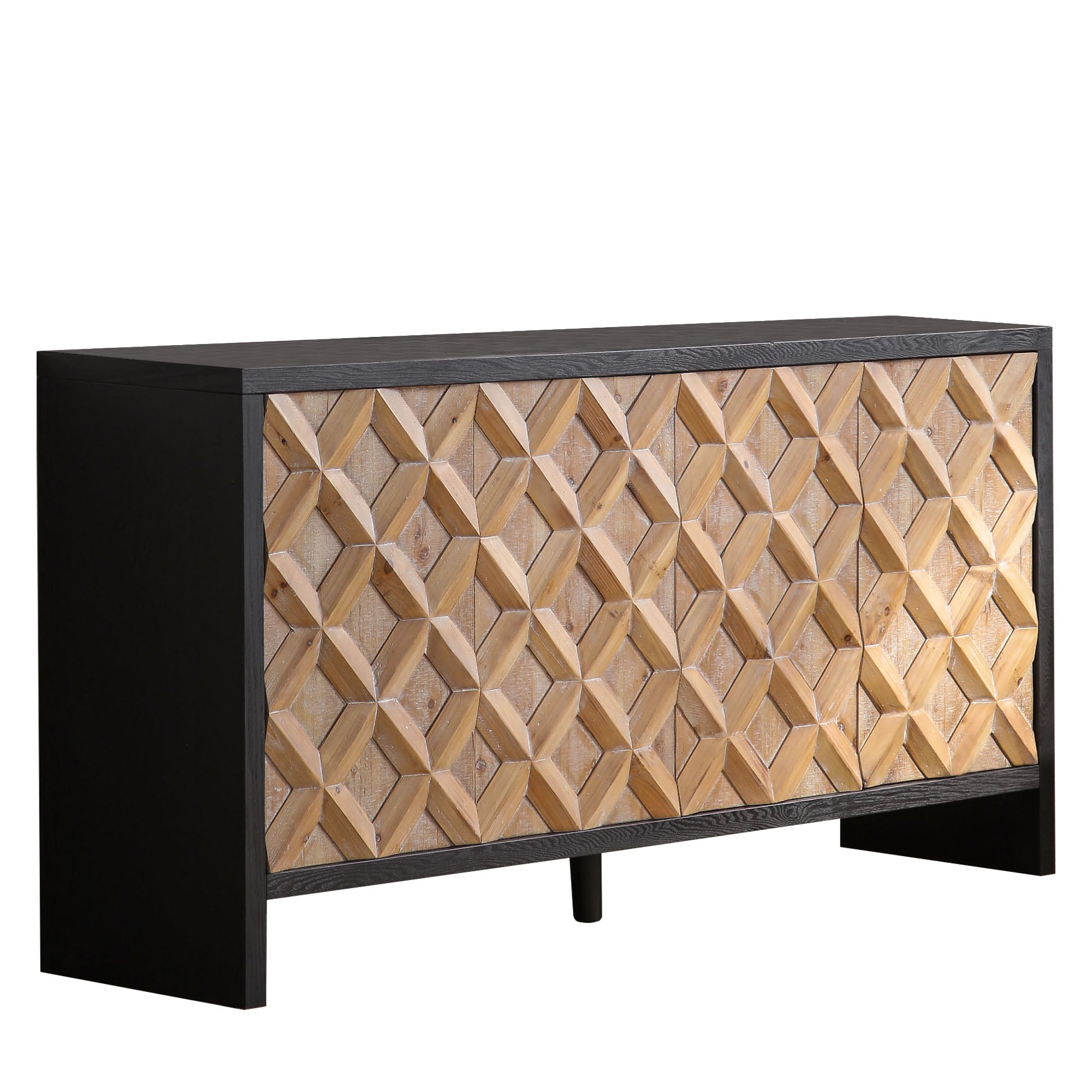 4-Door Wood Cabinet with Geometric Pattern