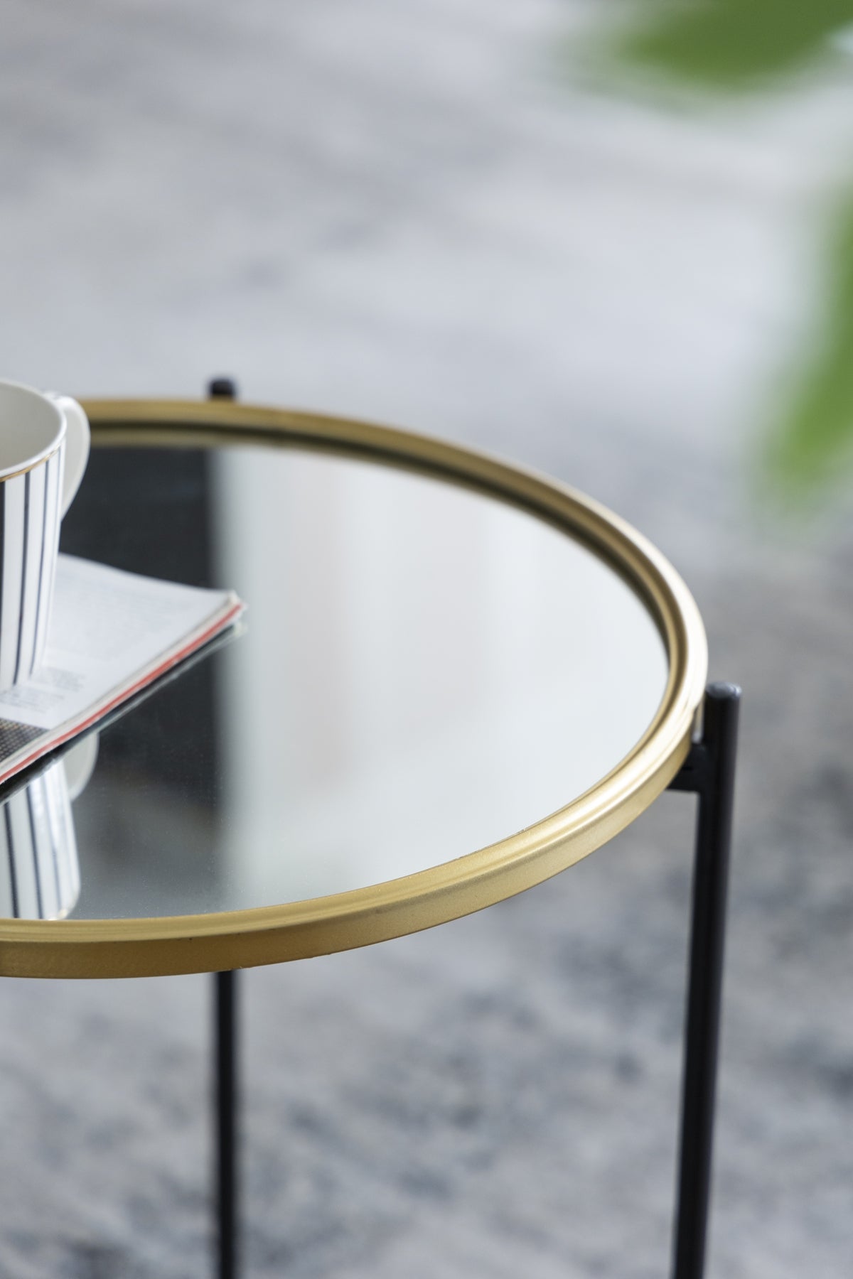 Set of 2 Gold and Black Iron Side Tables with Glass Top