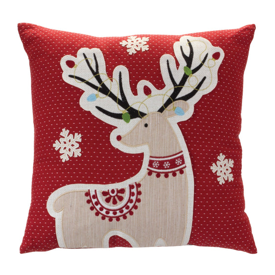Embroidered Reindeer Throw Pillow 16"