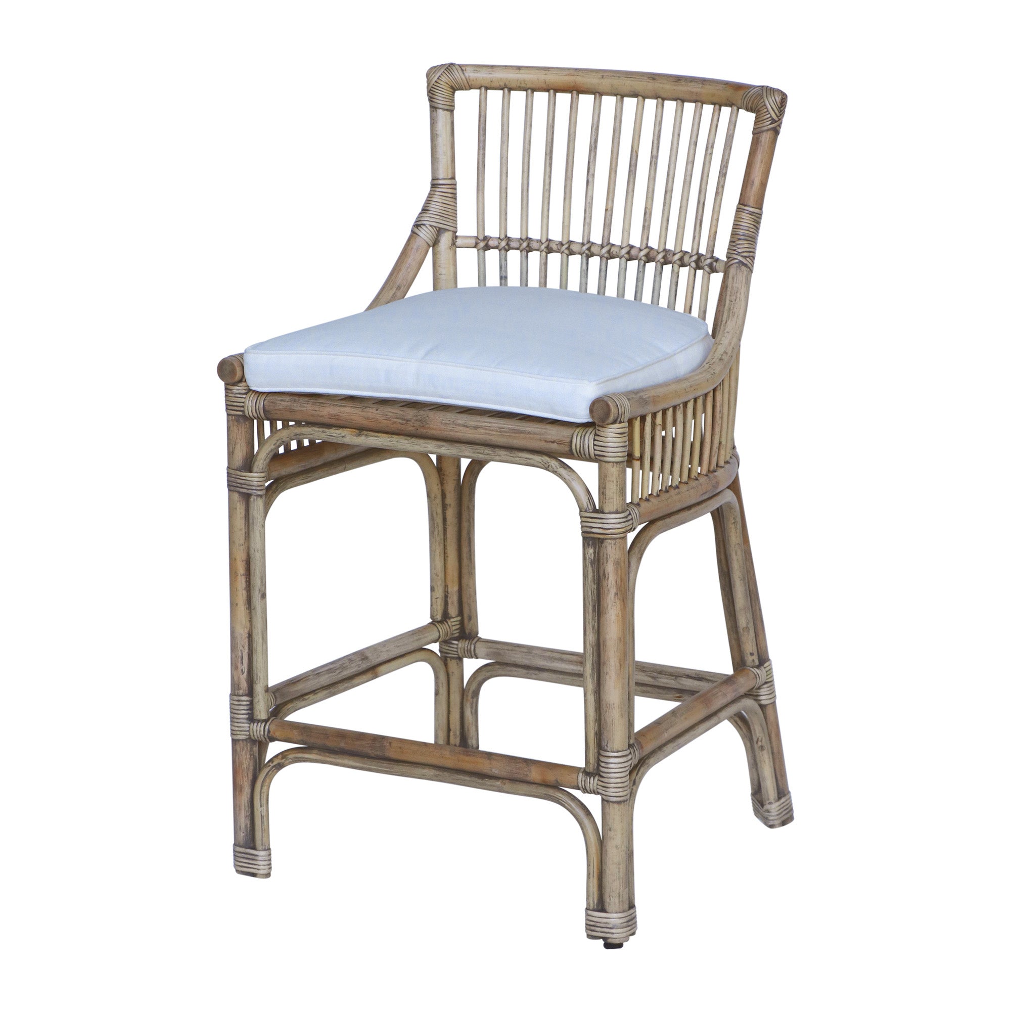Rattan Slat Back Counter Stool Light Gray