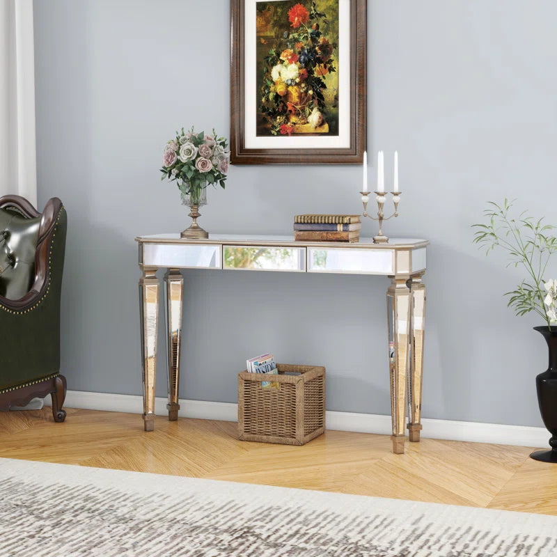 Mirror Console Table with 3 Drawers