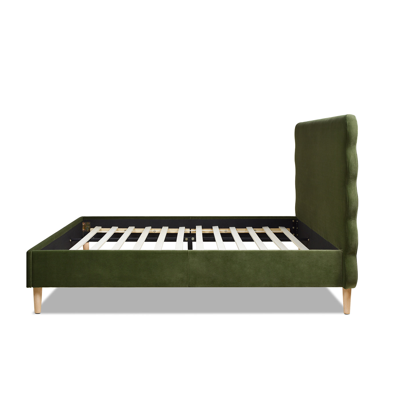Essencee Upholstered Platform Bed with Wavy Headboard and Wood Legs