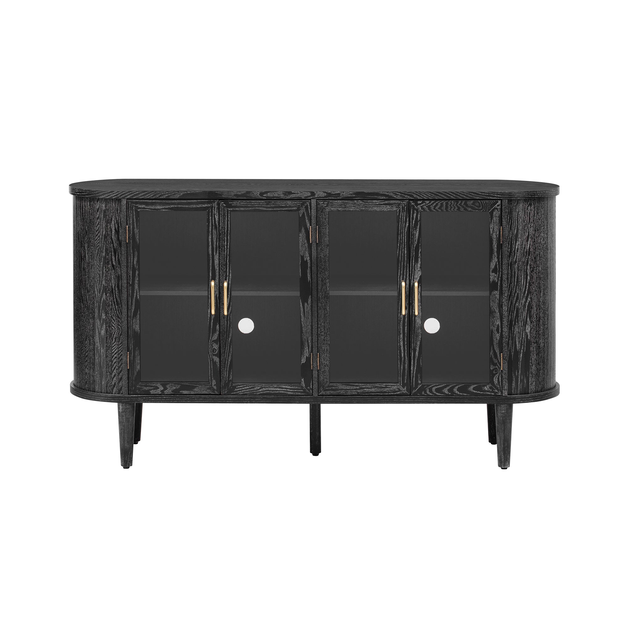Wood Buffet Cabinet with Glass Doors and Adjustable Shelves