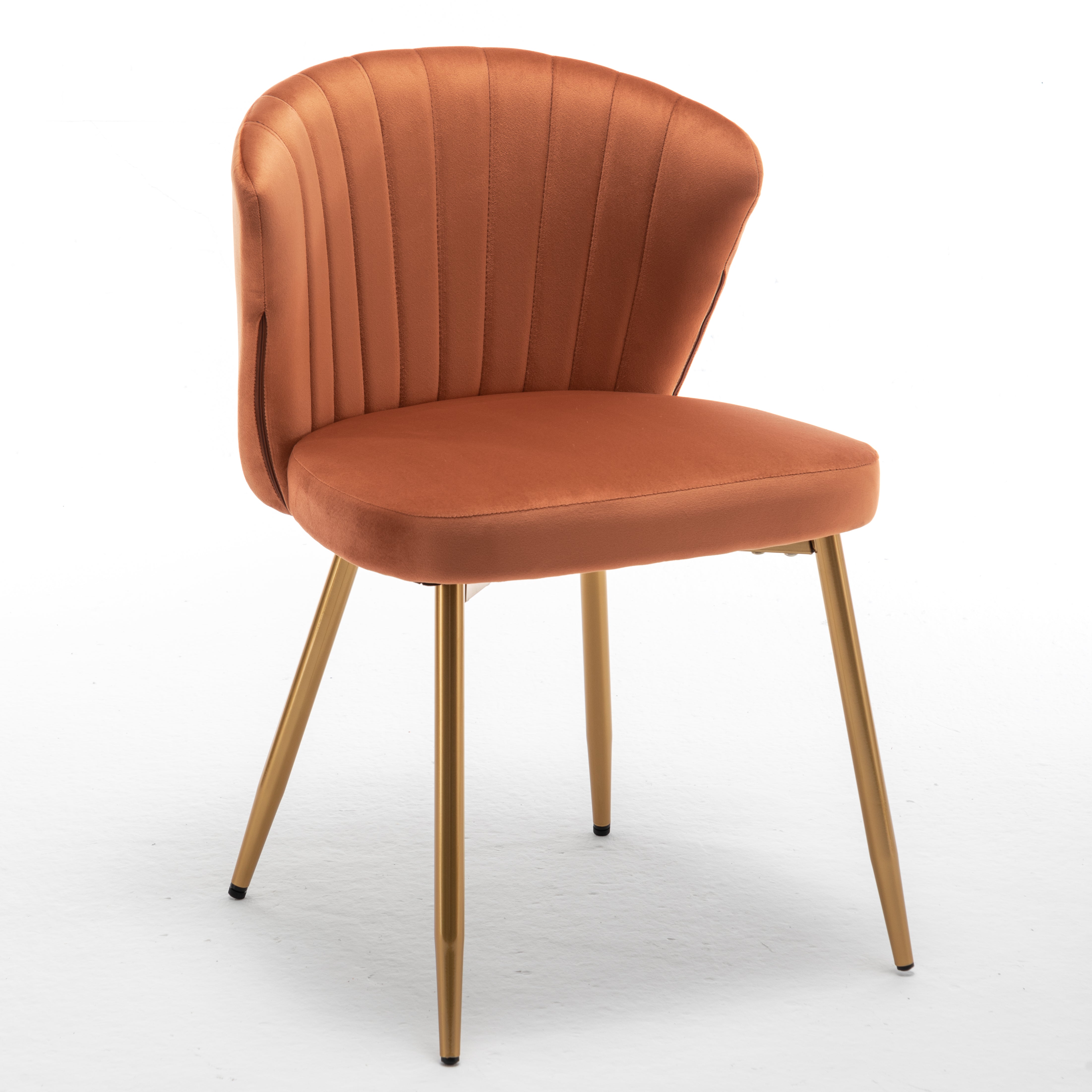 Modern Velvet Armless Accent Chair, Channel Tufted Dining Chair with Gold Metal Legs, Upholstered Side Chair for Living Room Bedroom Small Spaces