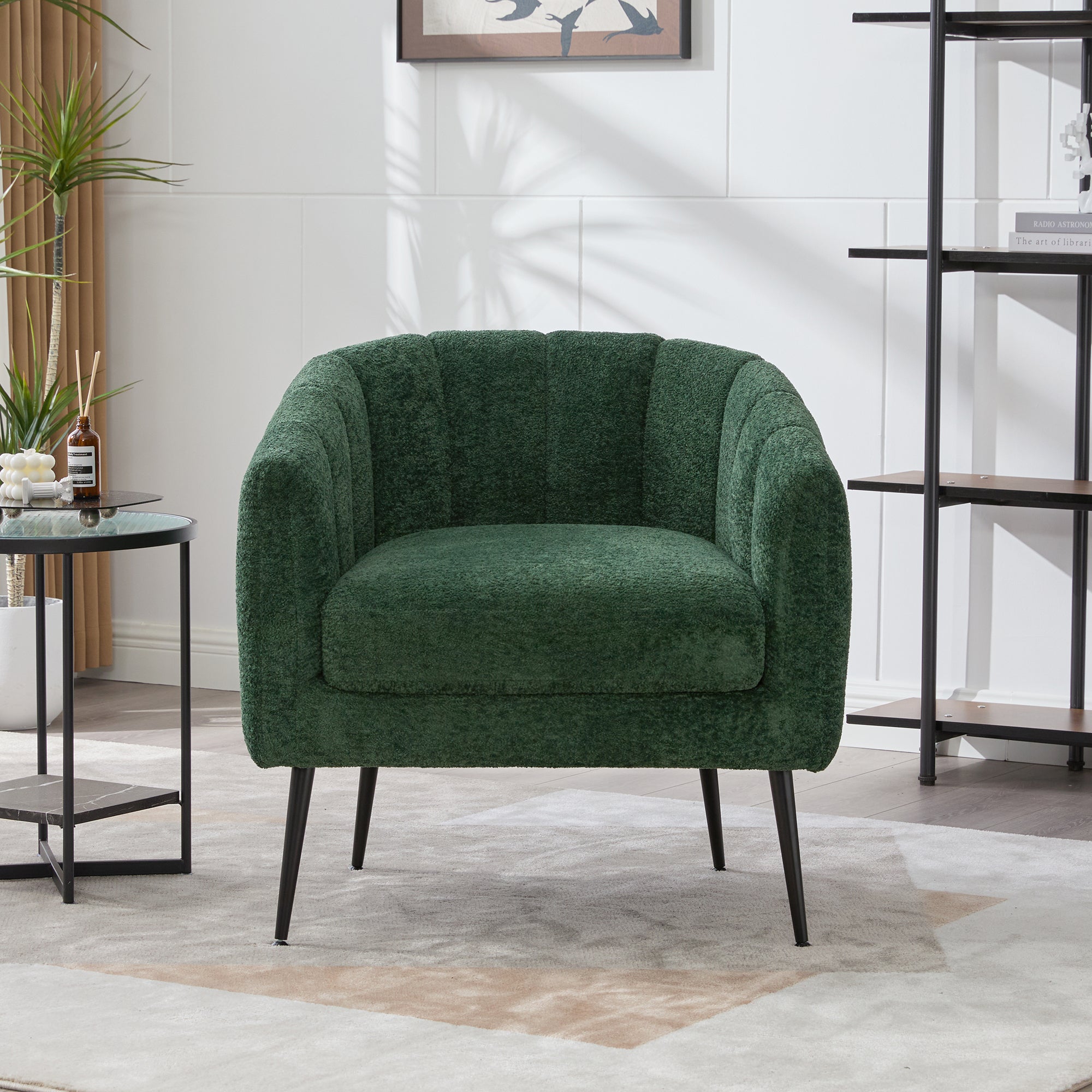 Channel Tufted Chenille Vanity Barrel Accent Chair with Metal Legs