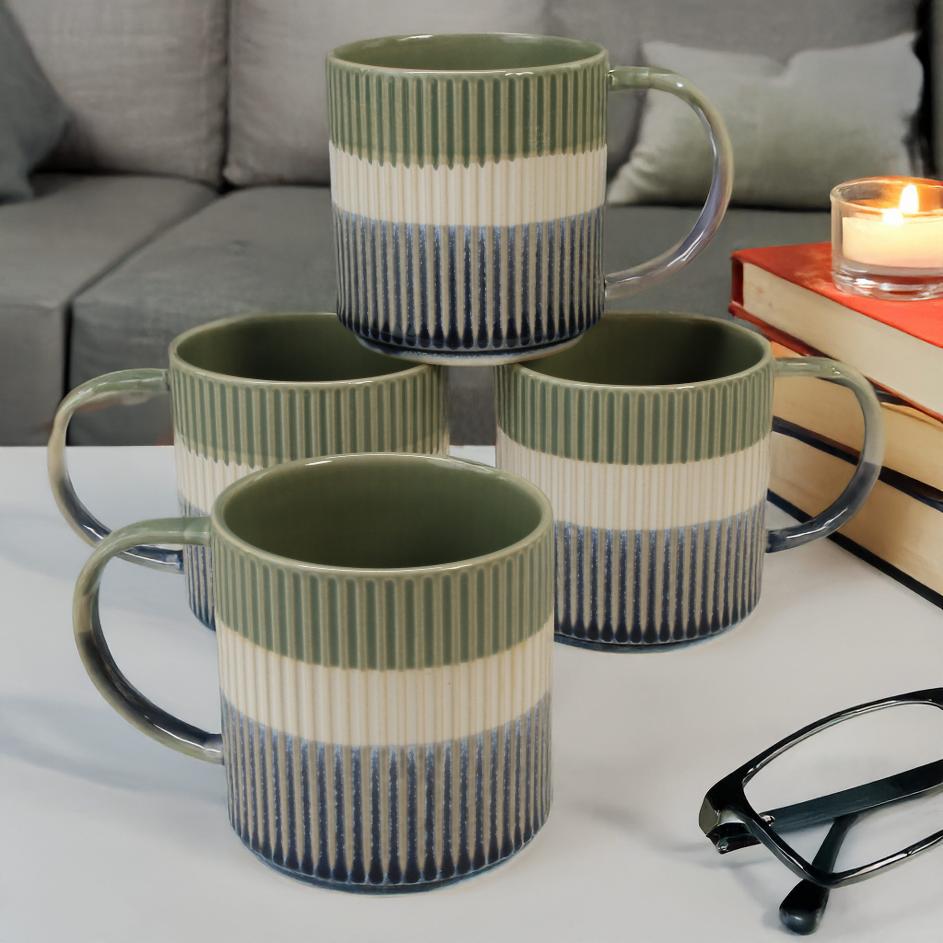 Tri-Color Mugs, Set of 4