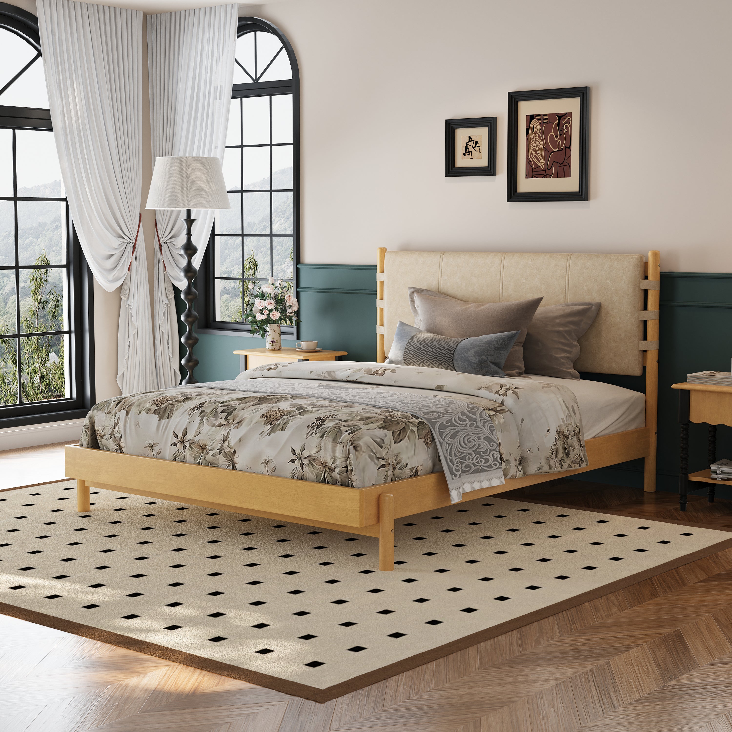 Premium Rubber Wood Platform Bed Frame with Headboard