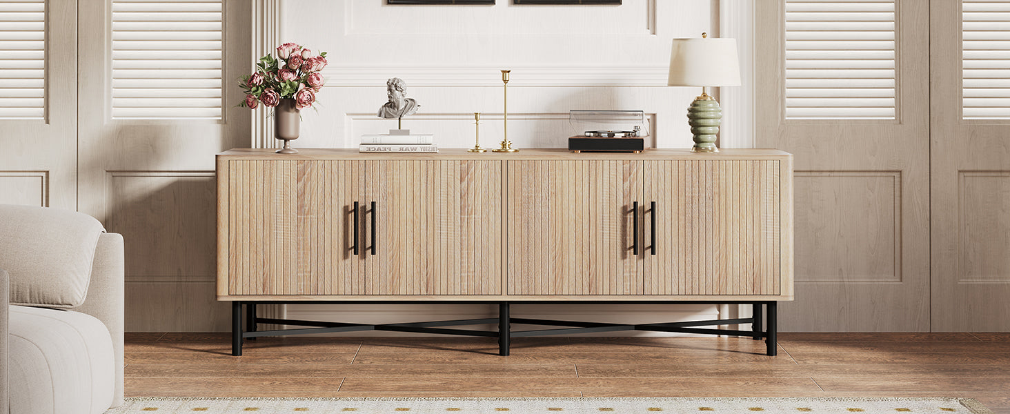 4-Door Fluted Low TV Cabinet