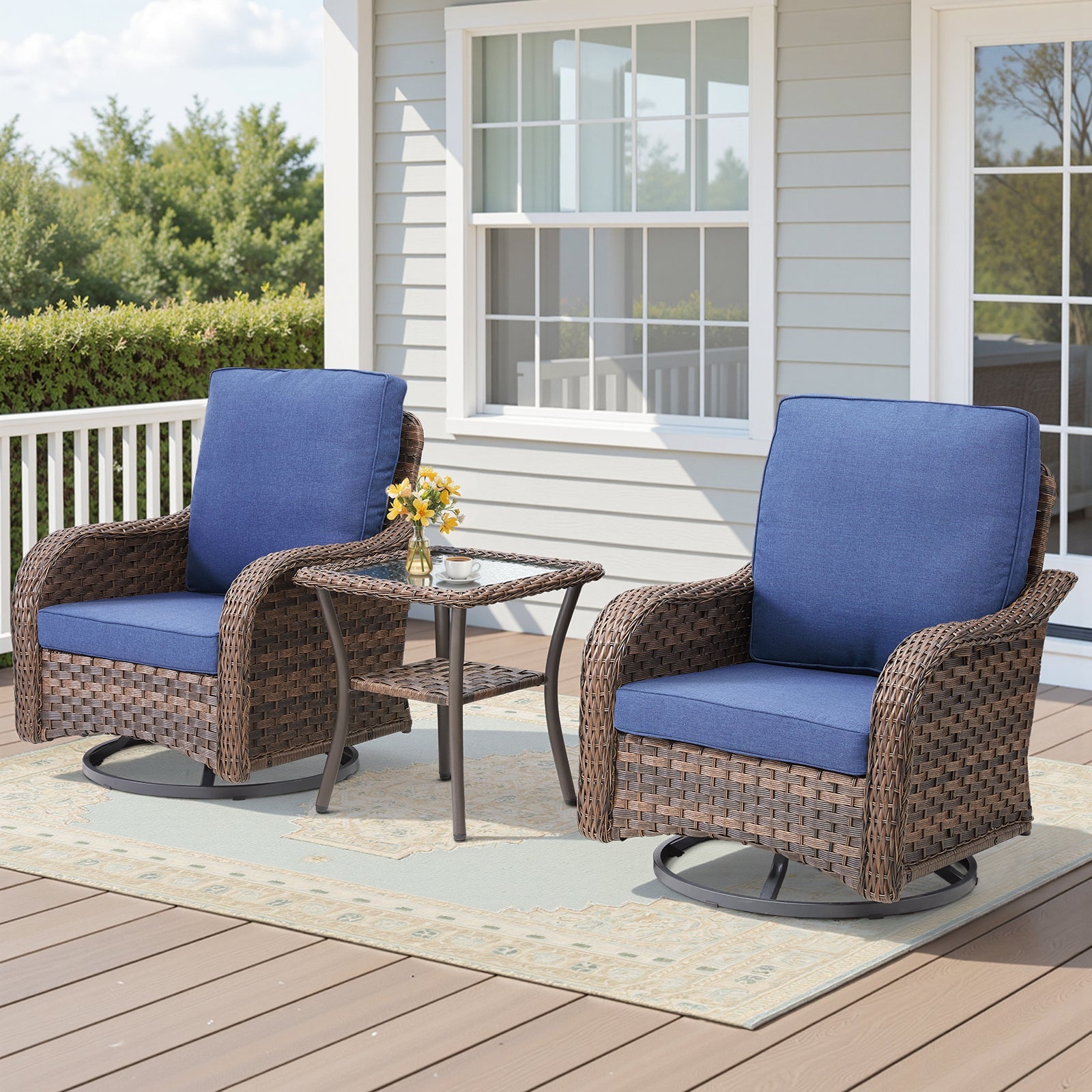 Marlowe Wicker 3 Piece Outdoor Furniture Set with Swivel Gliders