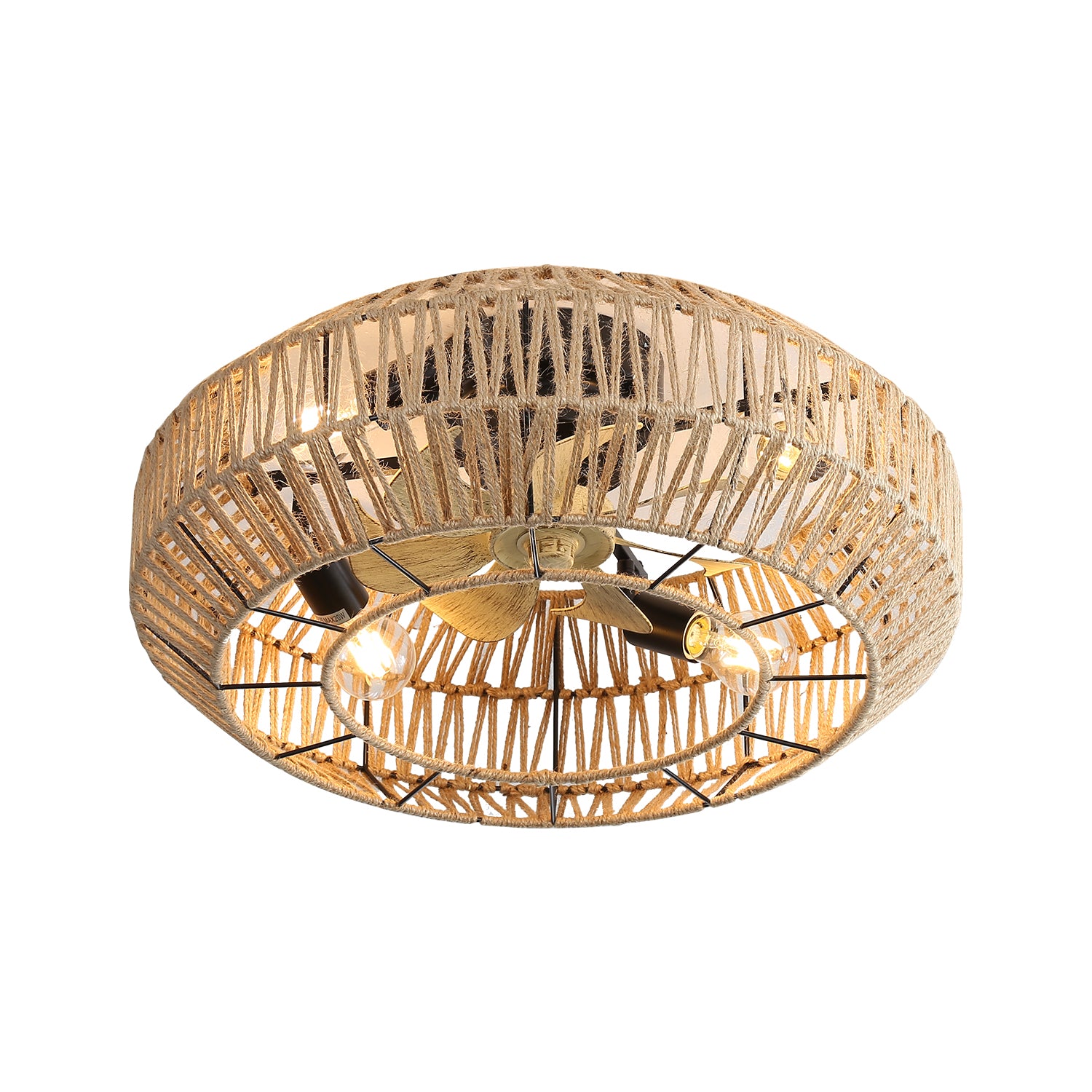 22" Ceiling Fan Light with Enclosed Rattan and 6 Speeds Option
