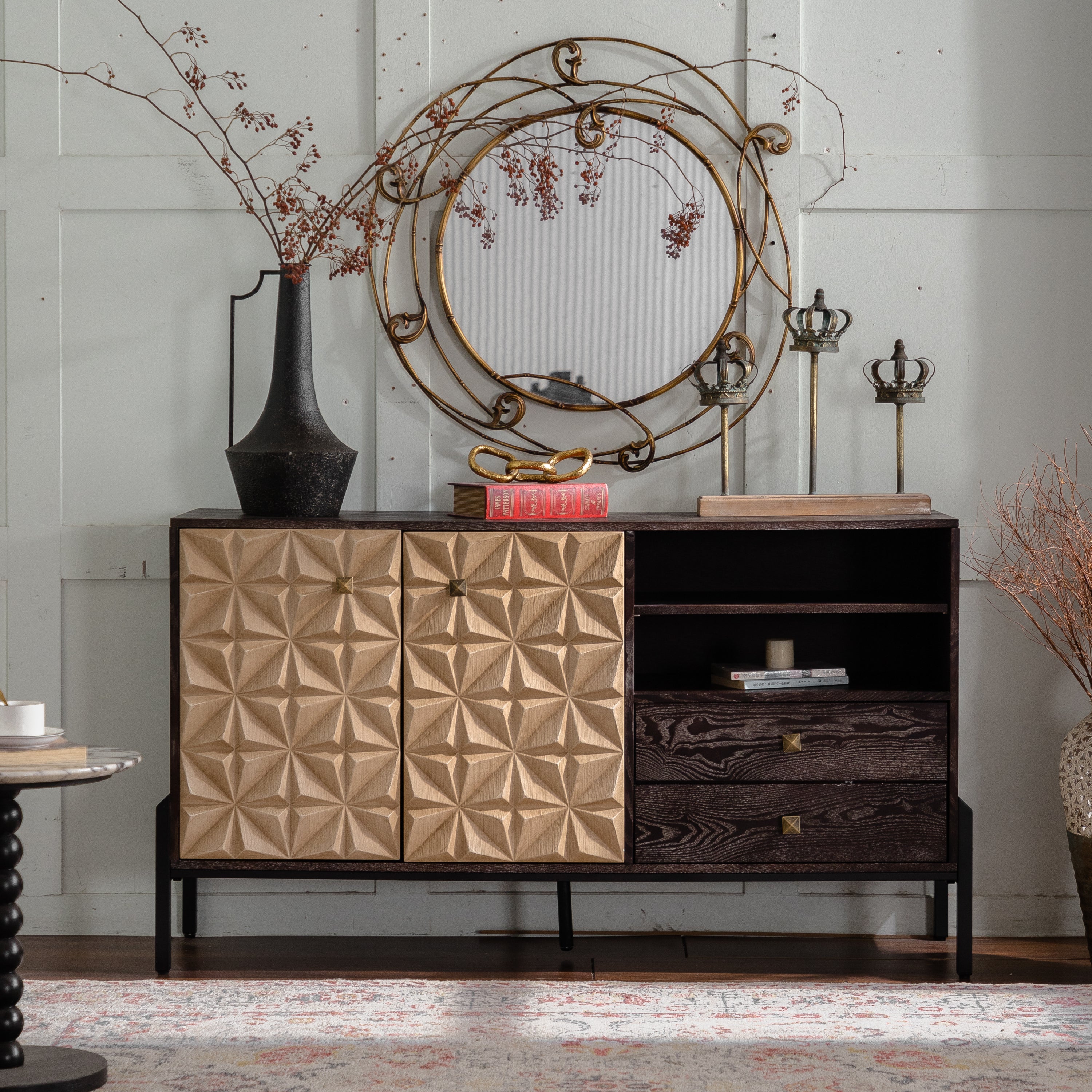 Mid-Century Modern 3D Geometric Diamond Storage Cabinet