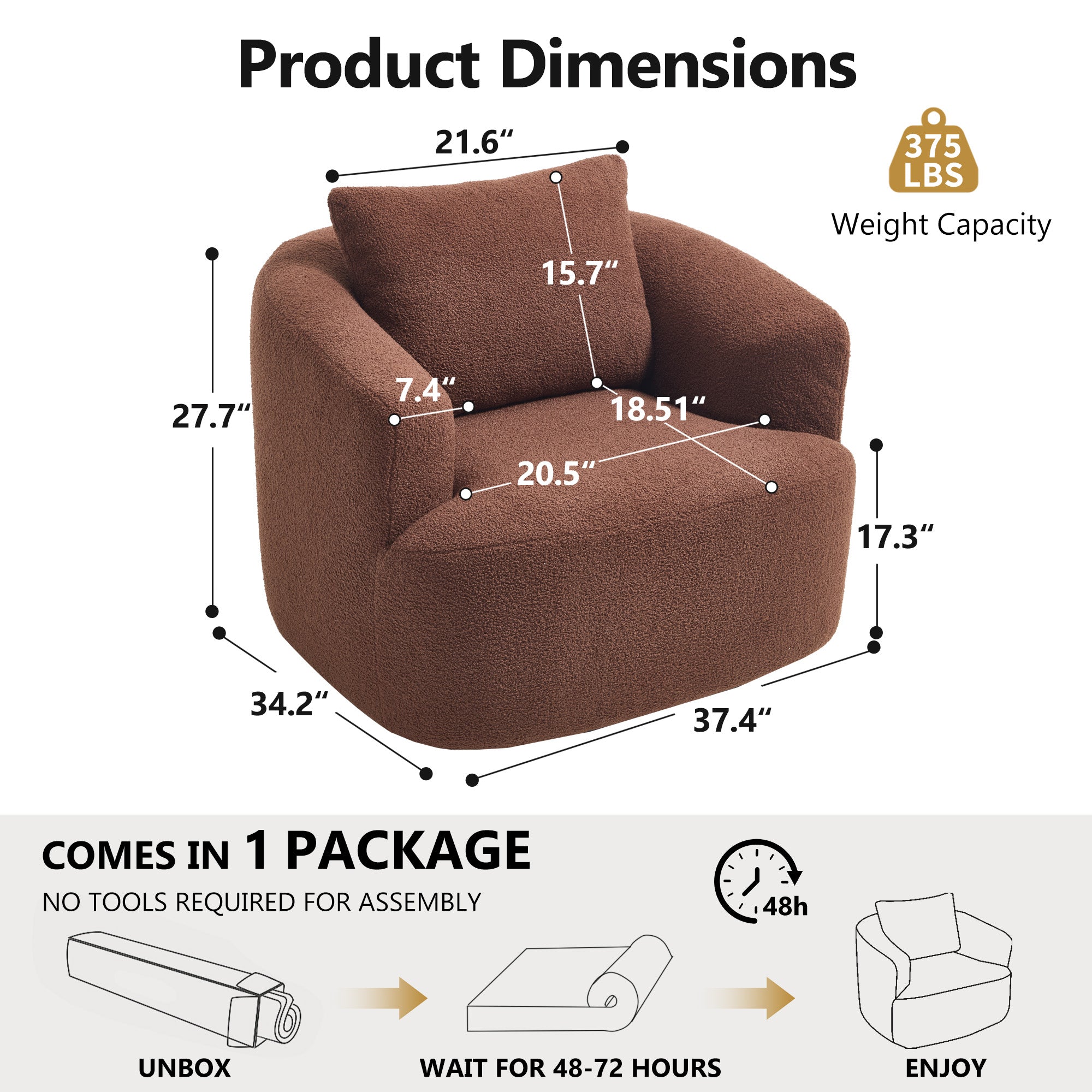 Teddy Fleece 360° Swivel Round Upholstered Comfy Accent Chair With Pillow