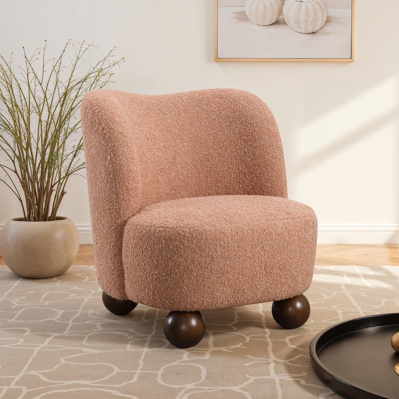 Modern Boucle Upholstered Accent Chair with Ball Feet