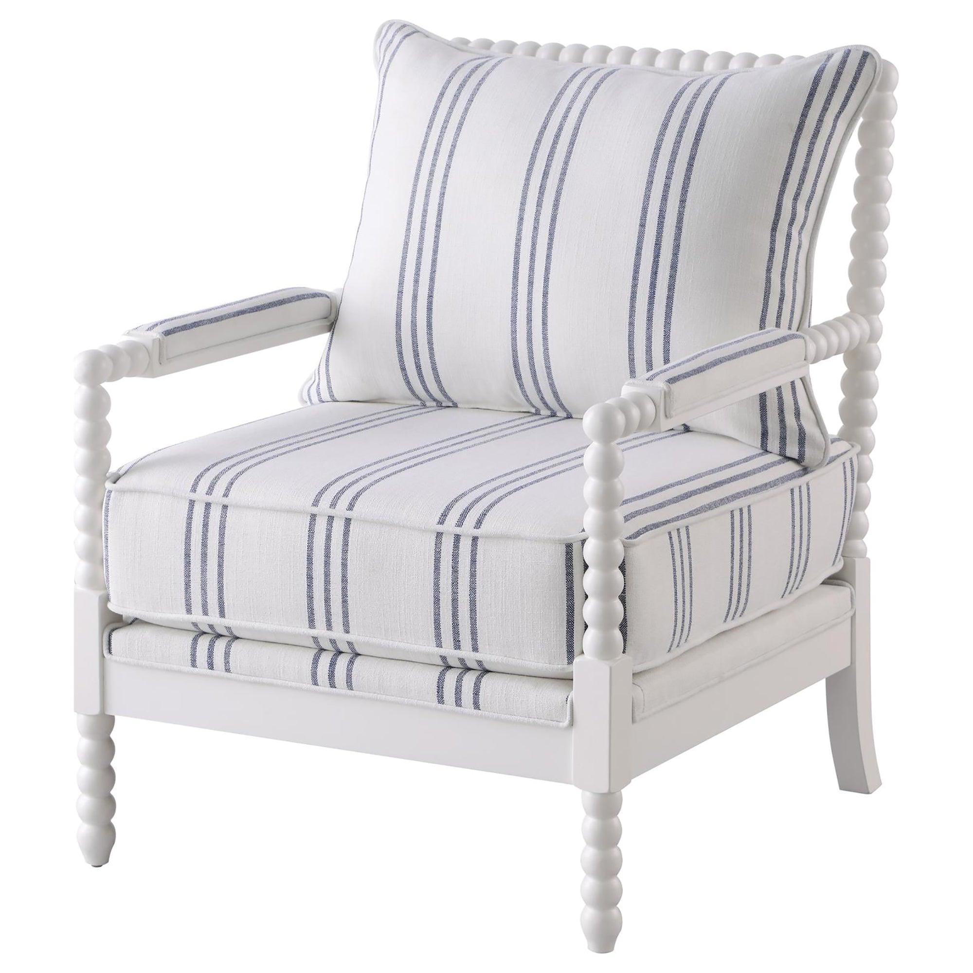 Upholstered Stripe Accent Chair with Stacked-Sphere Spindle Design