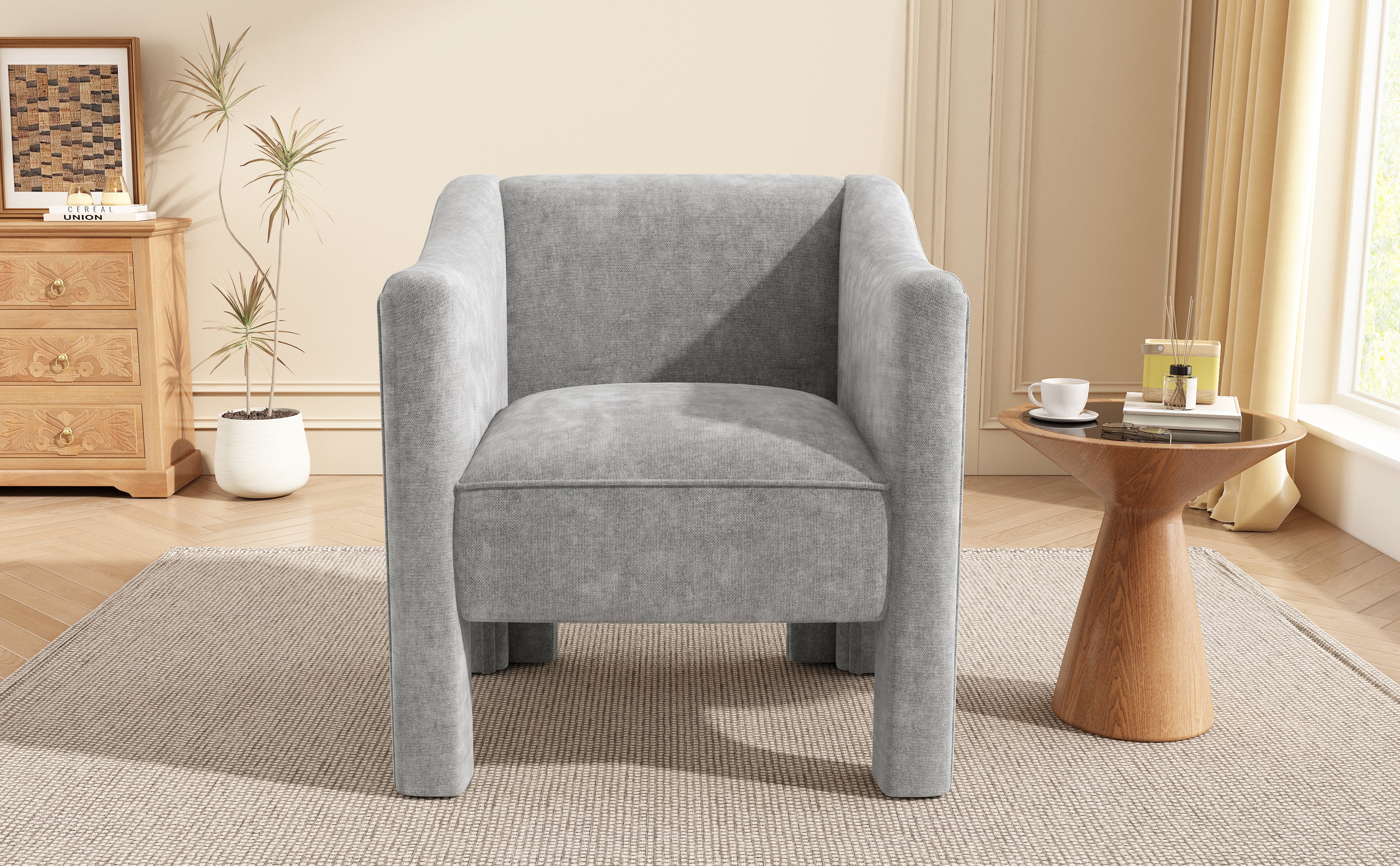 Modern Chenille Barrel Accent Chair with Enclosed Arms