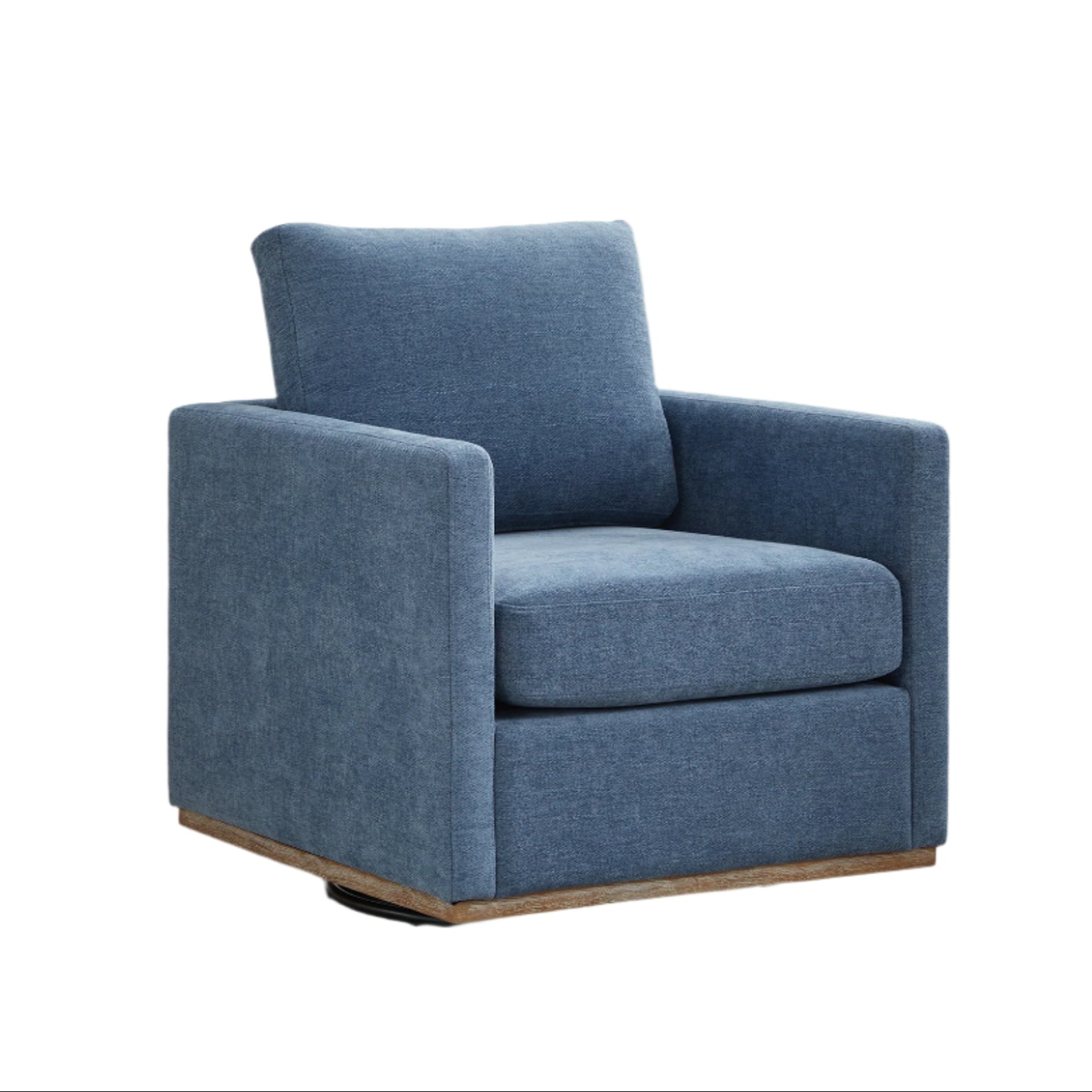 Upholstered Swivel Chair with Square Arms and Metal Base