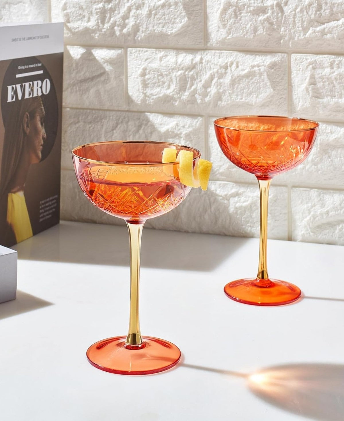 Orange Red Vintage Art Deco Coupes Set of 2