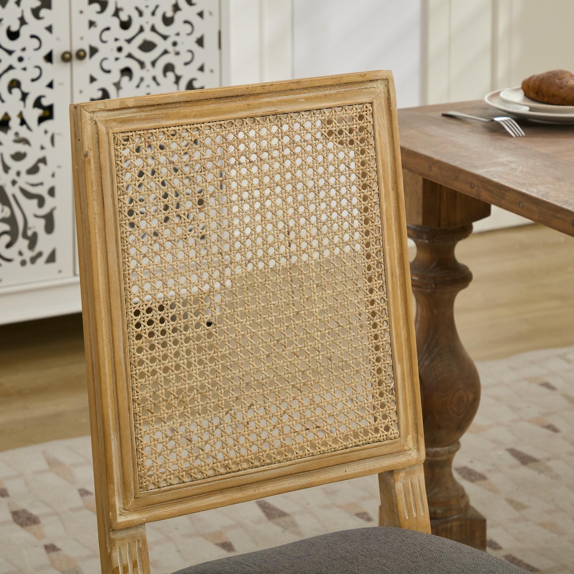 Louis French Country Dining Chairs with Square Rattan Backrest, Set of 2