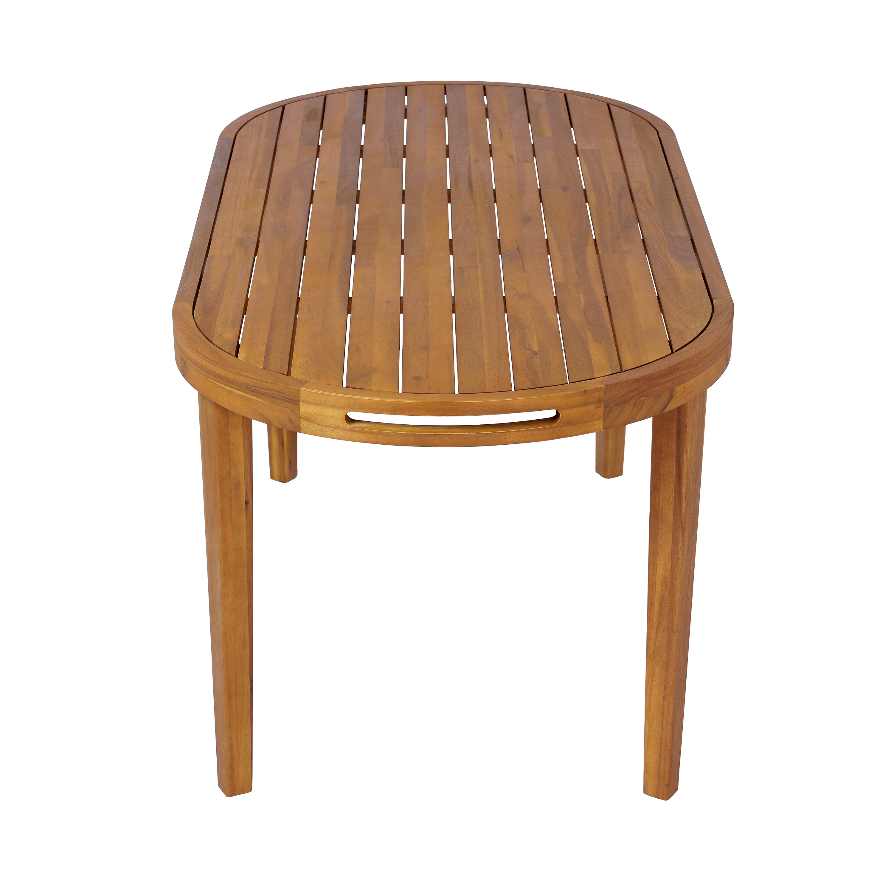 70" Oval Acacia Wood Outdoor Dining Table with Slatted Top, Weathered Finish,Teak finish