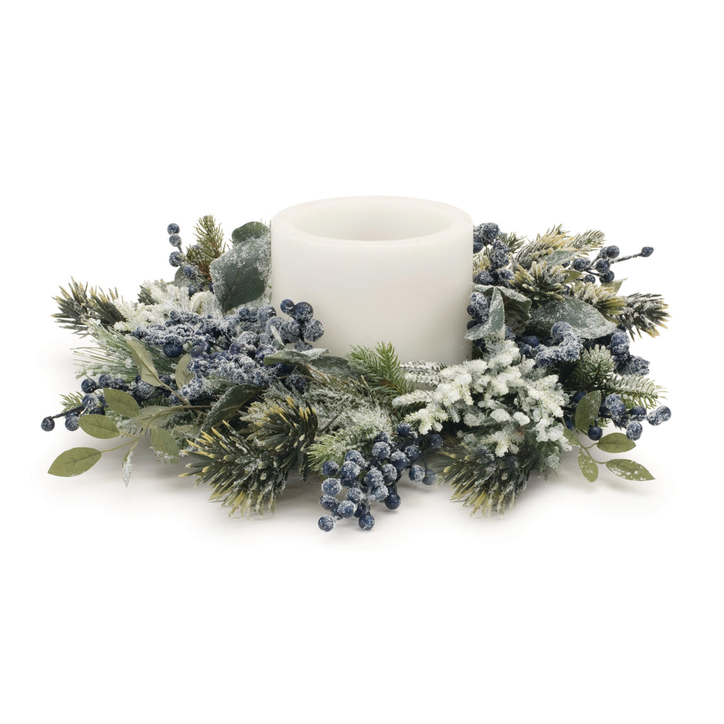 Frosted Blueberry Pine Candle Ring 18"