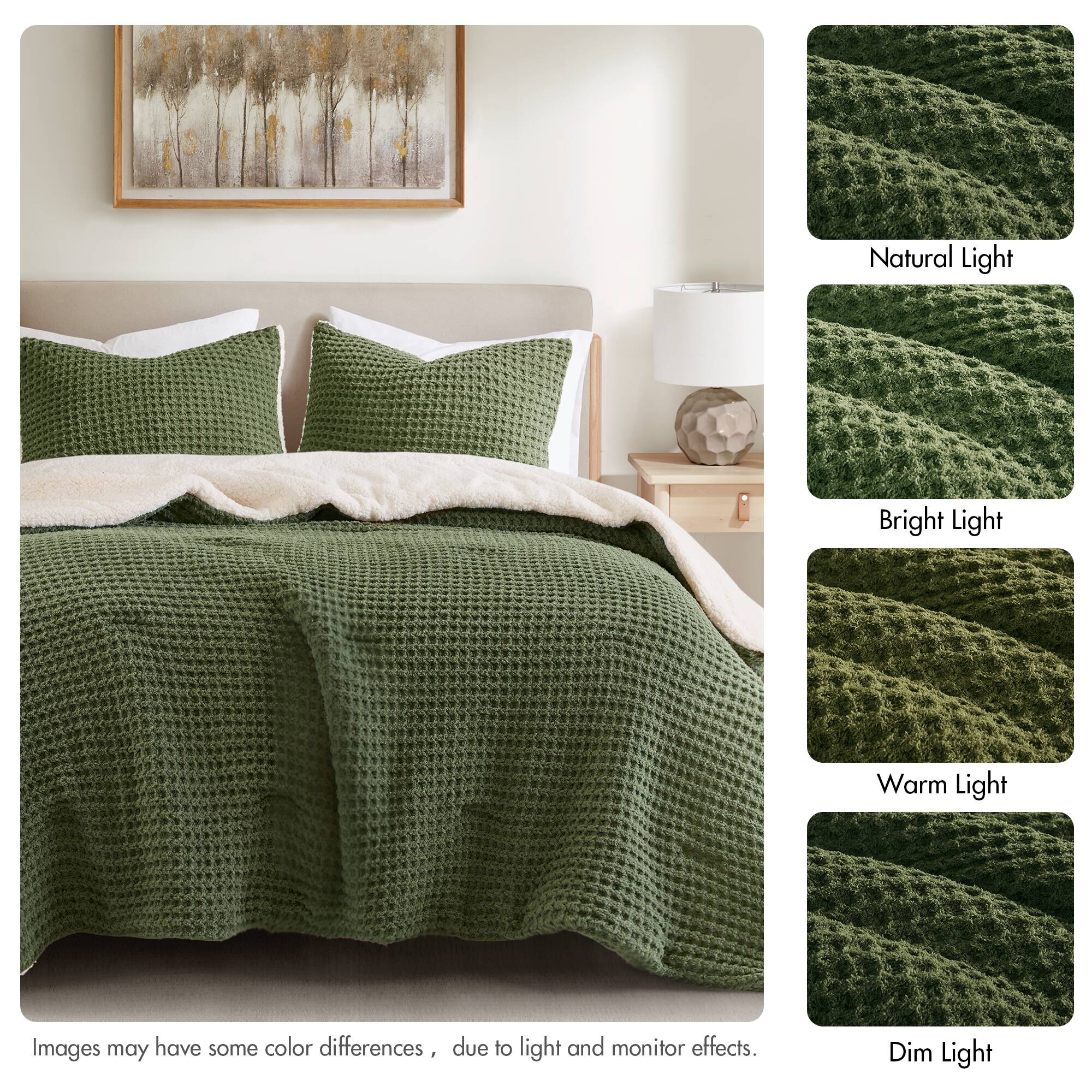 2 Piece Olive Waffle Knit Chenille Comforter Set