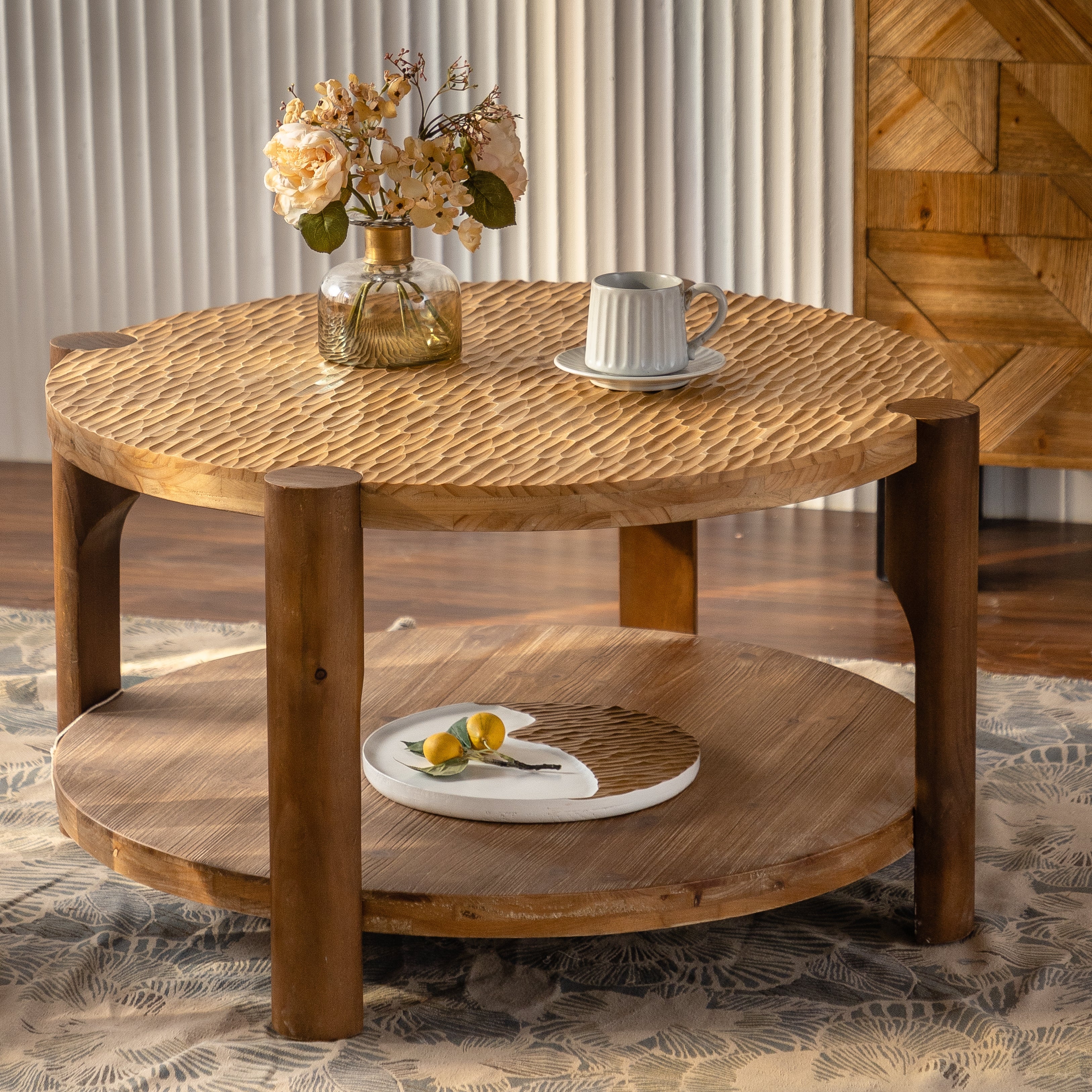 Roan 2-Tier Round Coffee Table with Storage Shelf