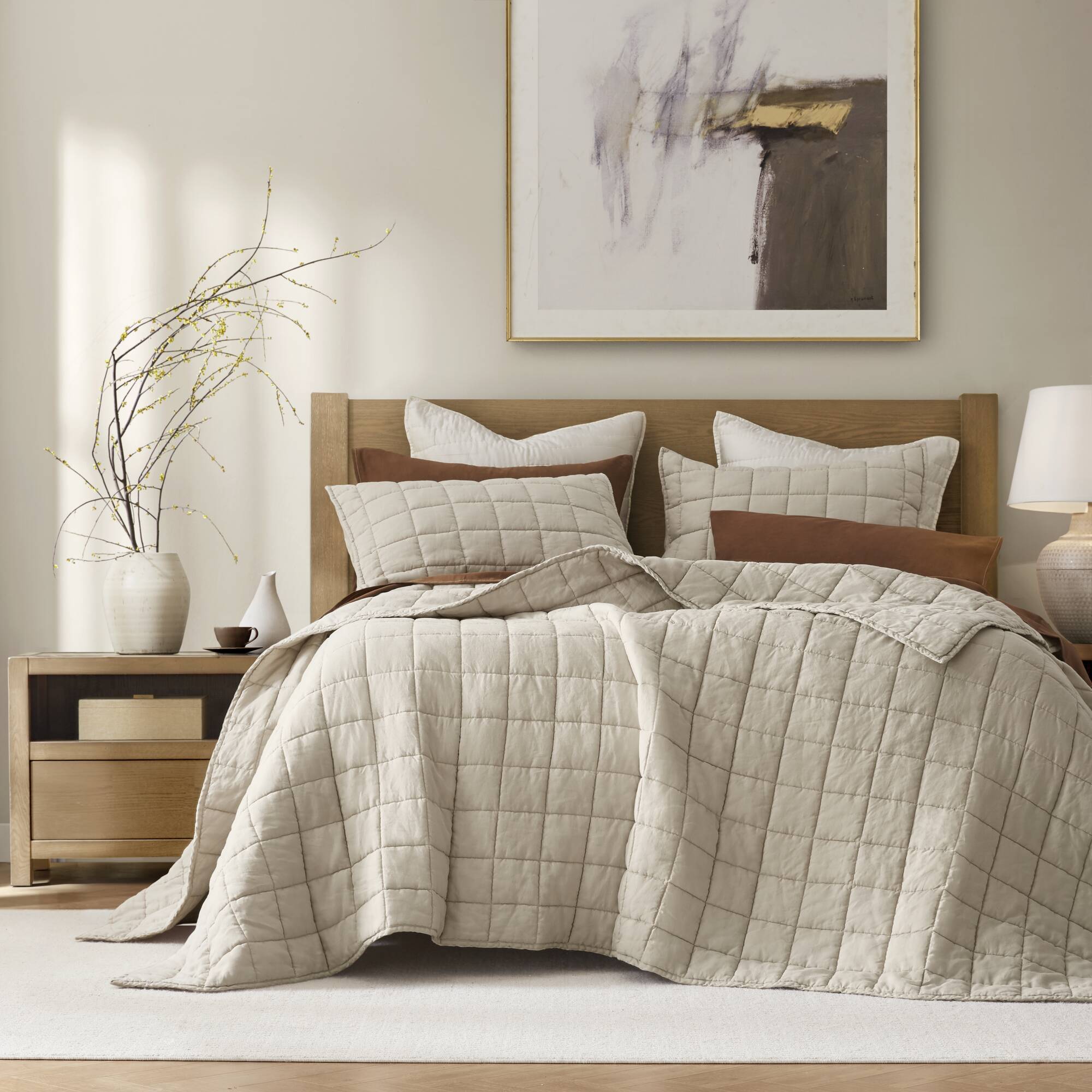 3 Piece Garment Washed French Linen Quilt Set