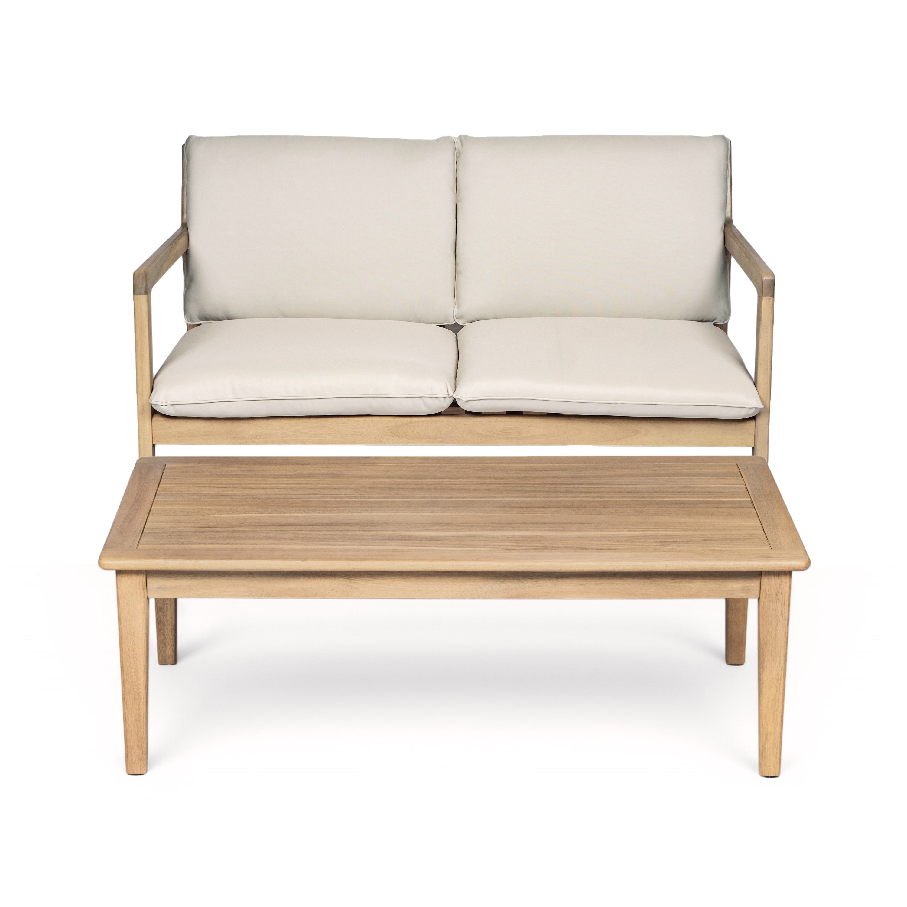 Outdoor Acacia Wood Loveseat with Coffee Table