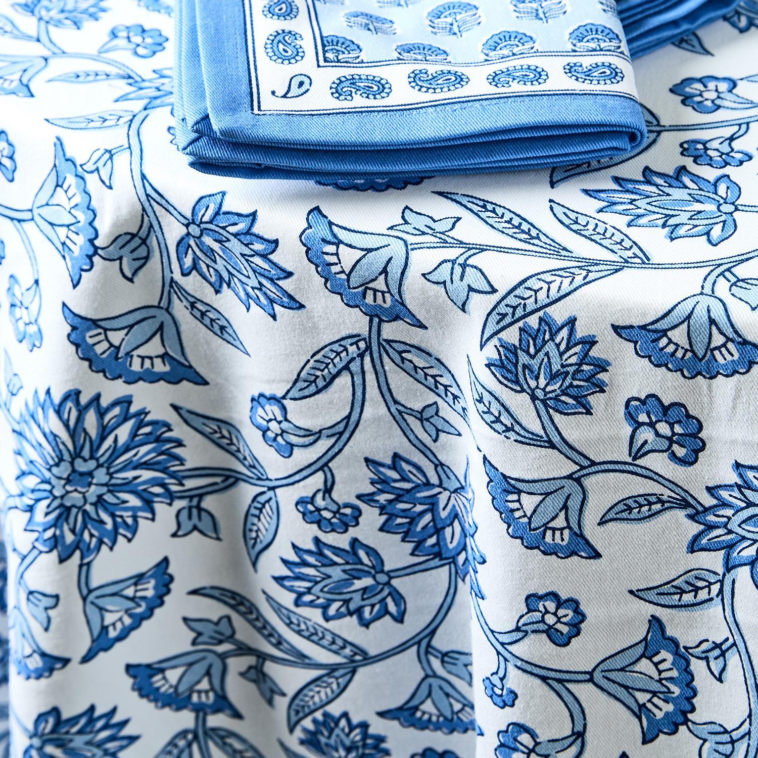 Chinoiserie Blue Block Print Design Tablecloths Incl 2 Sizes, Set of 2